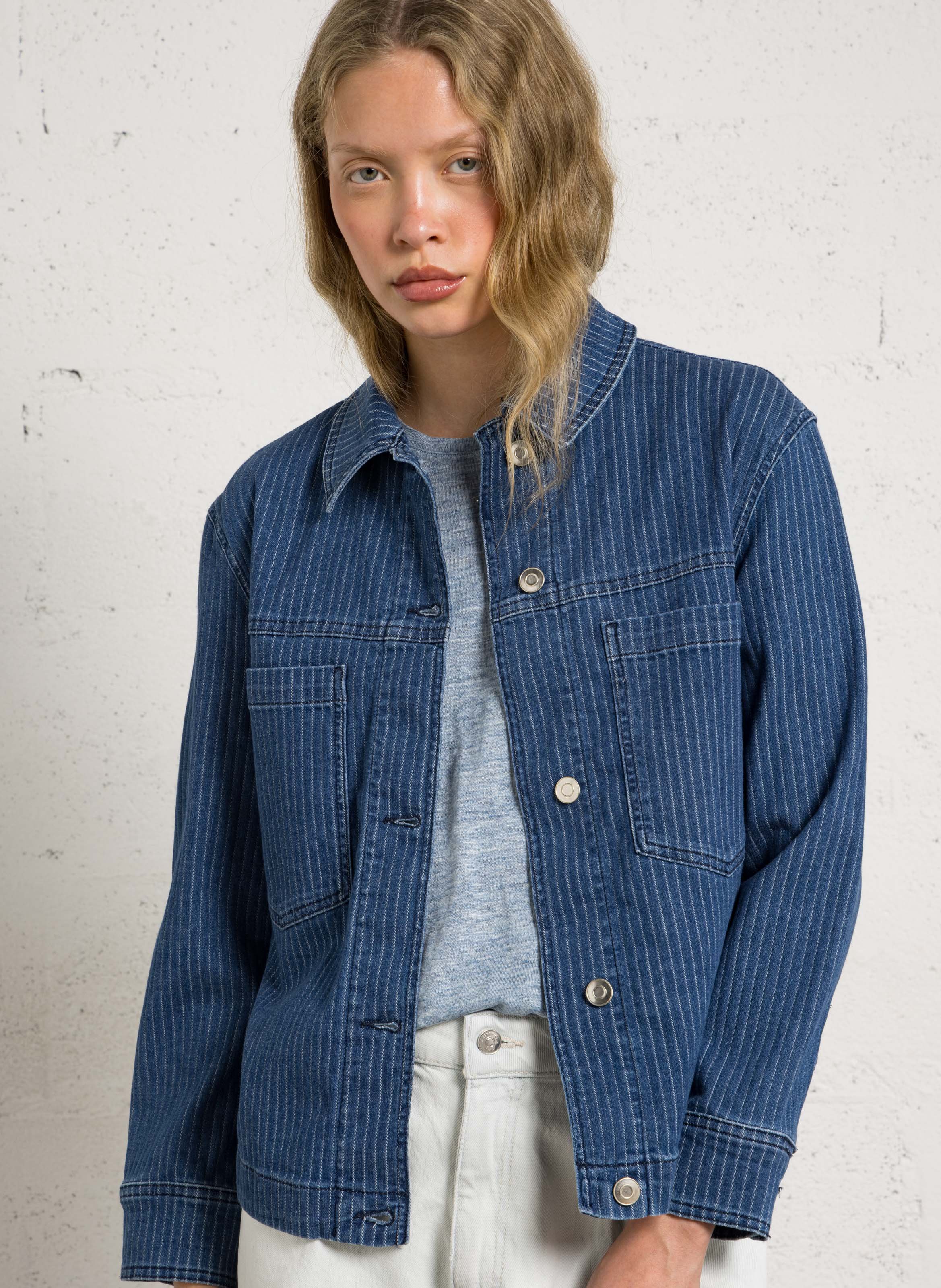 Buttoned straight striped jacket MAISON 123 Blue