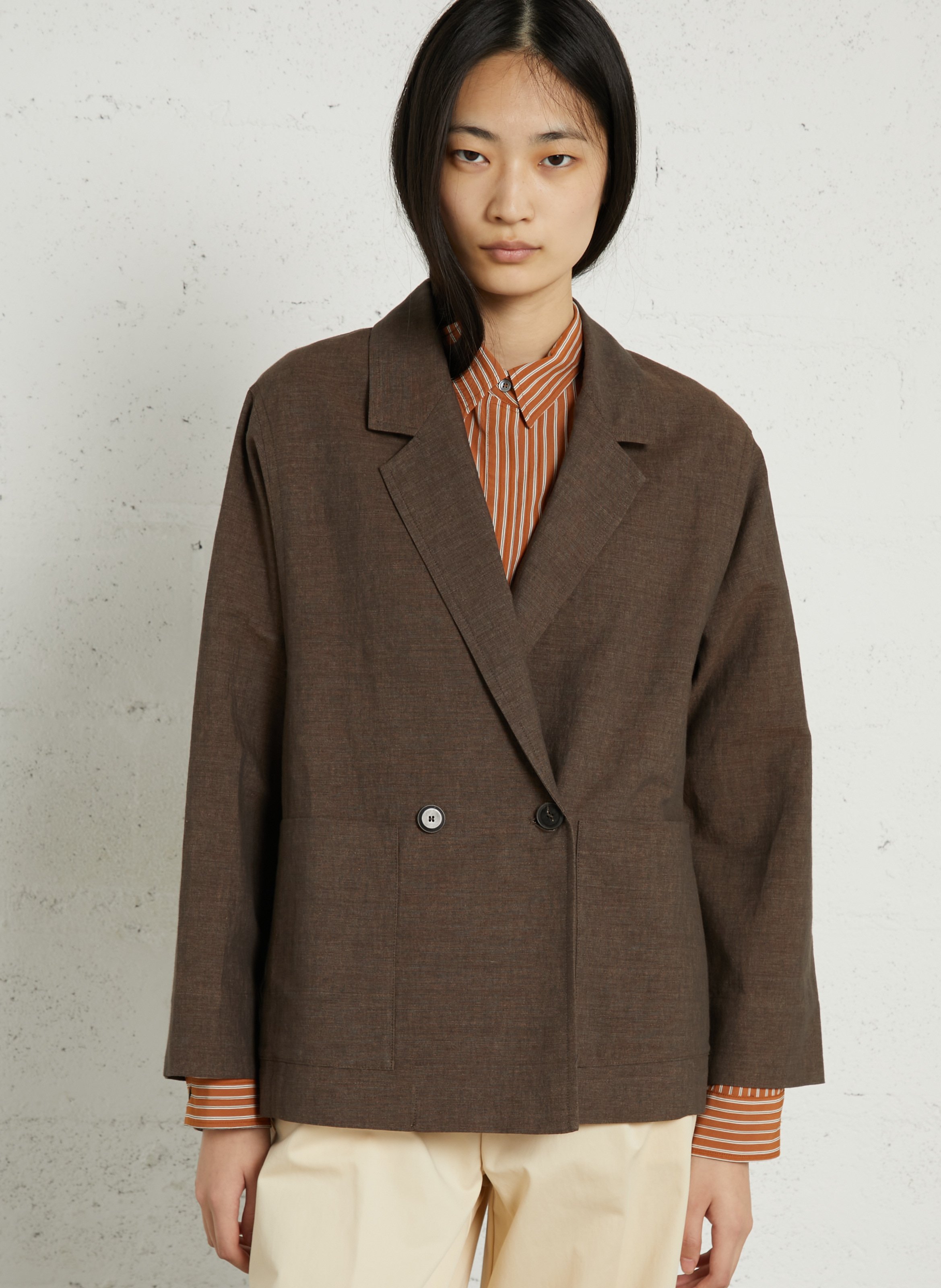 Straight tailored blazer in linen and cotton POMANDERE Brown