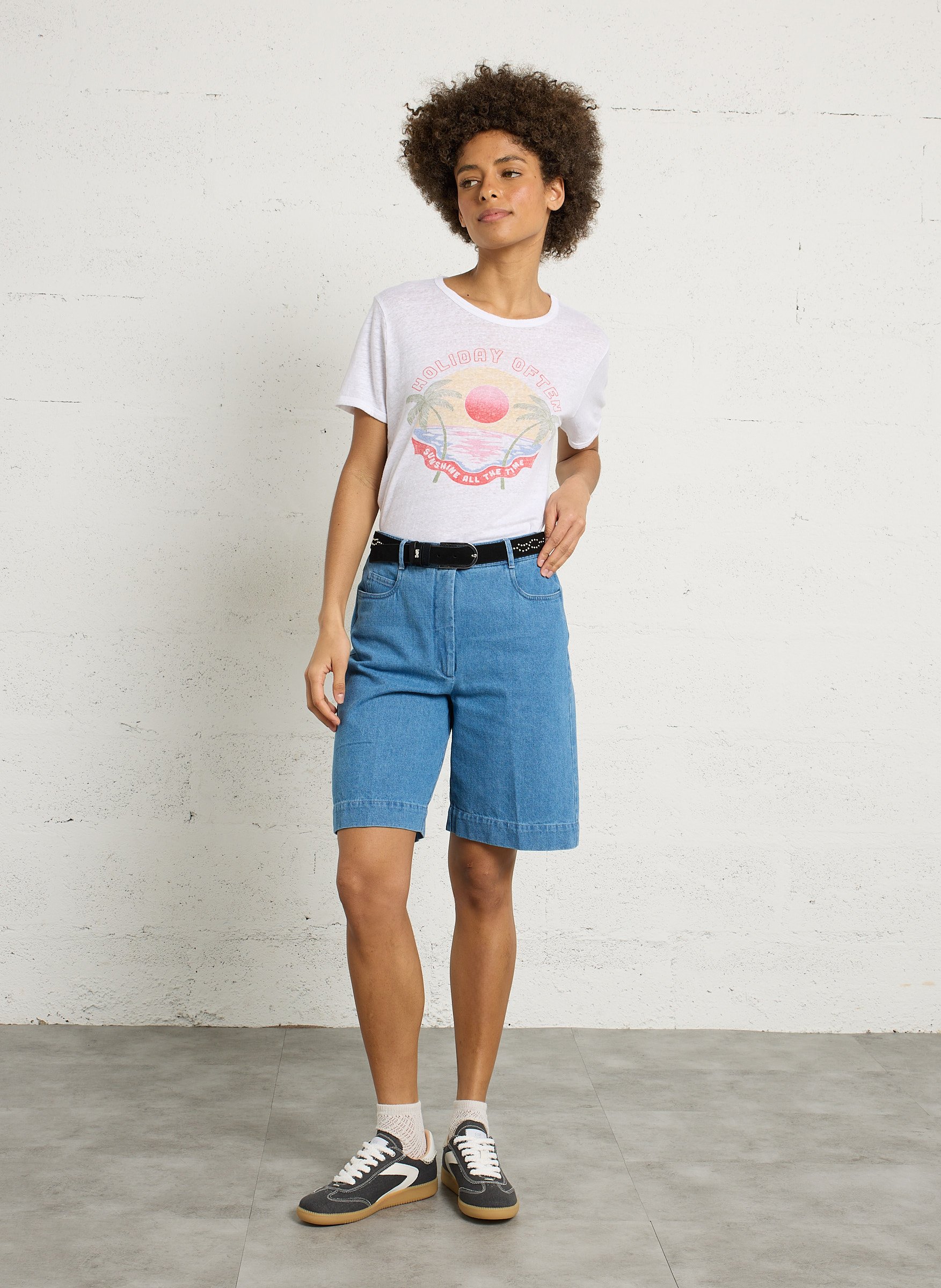 Tee-shirt col rond en lin HARTFORD Blanc