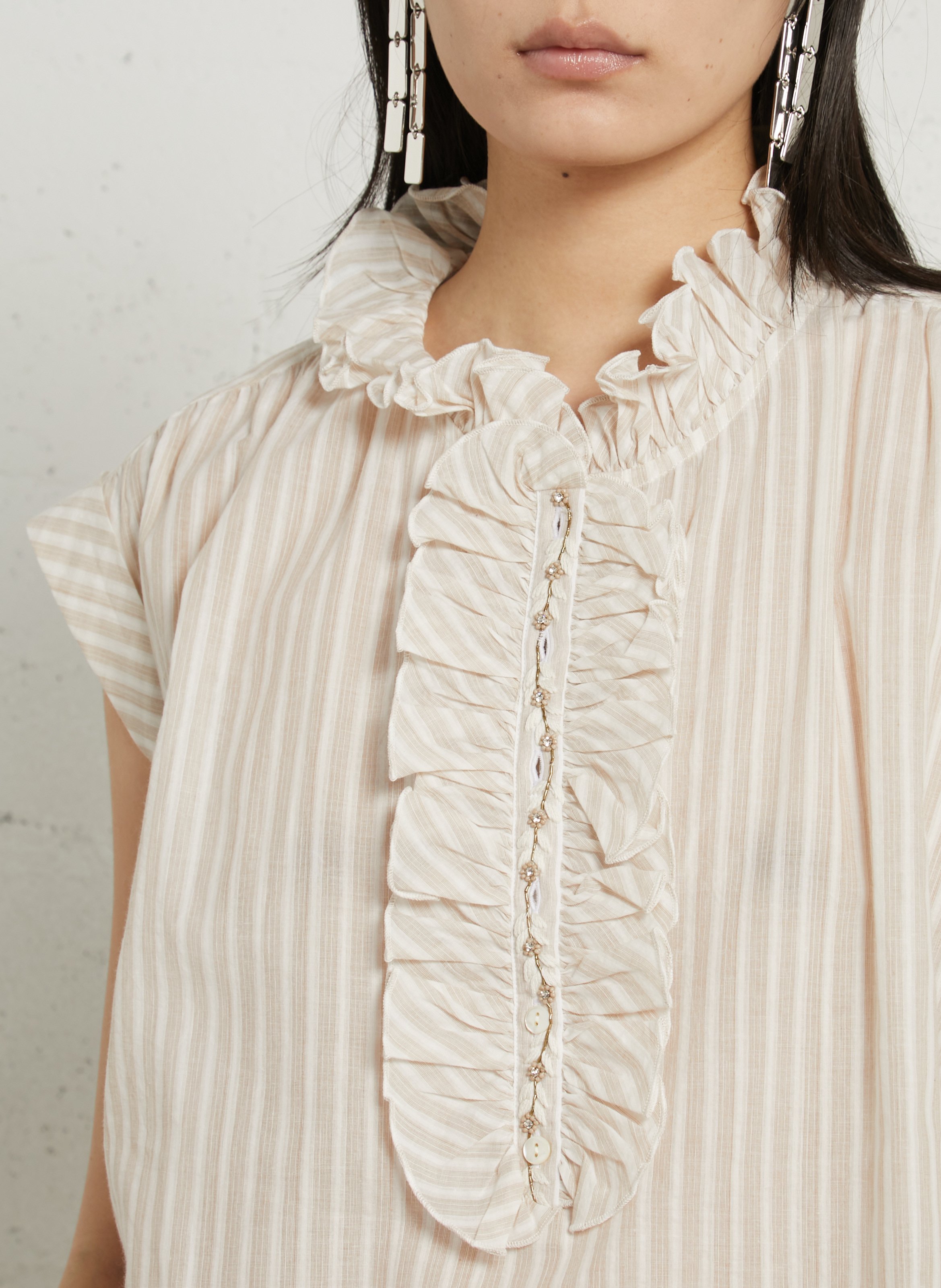 Bluse mit Rüschenkragen aus Baumwolle BELLA JONES Beige