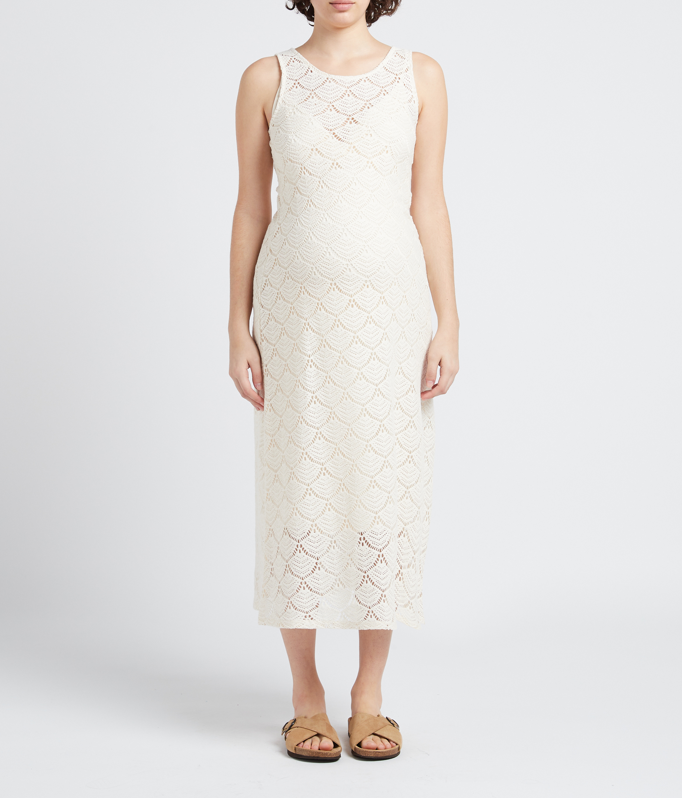 Round-neck cotton-blend crochet midi dress SERAPHINE White
