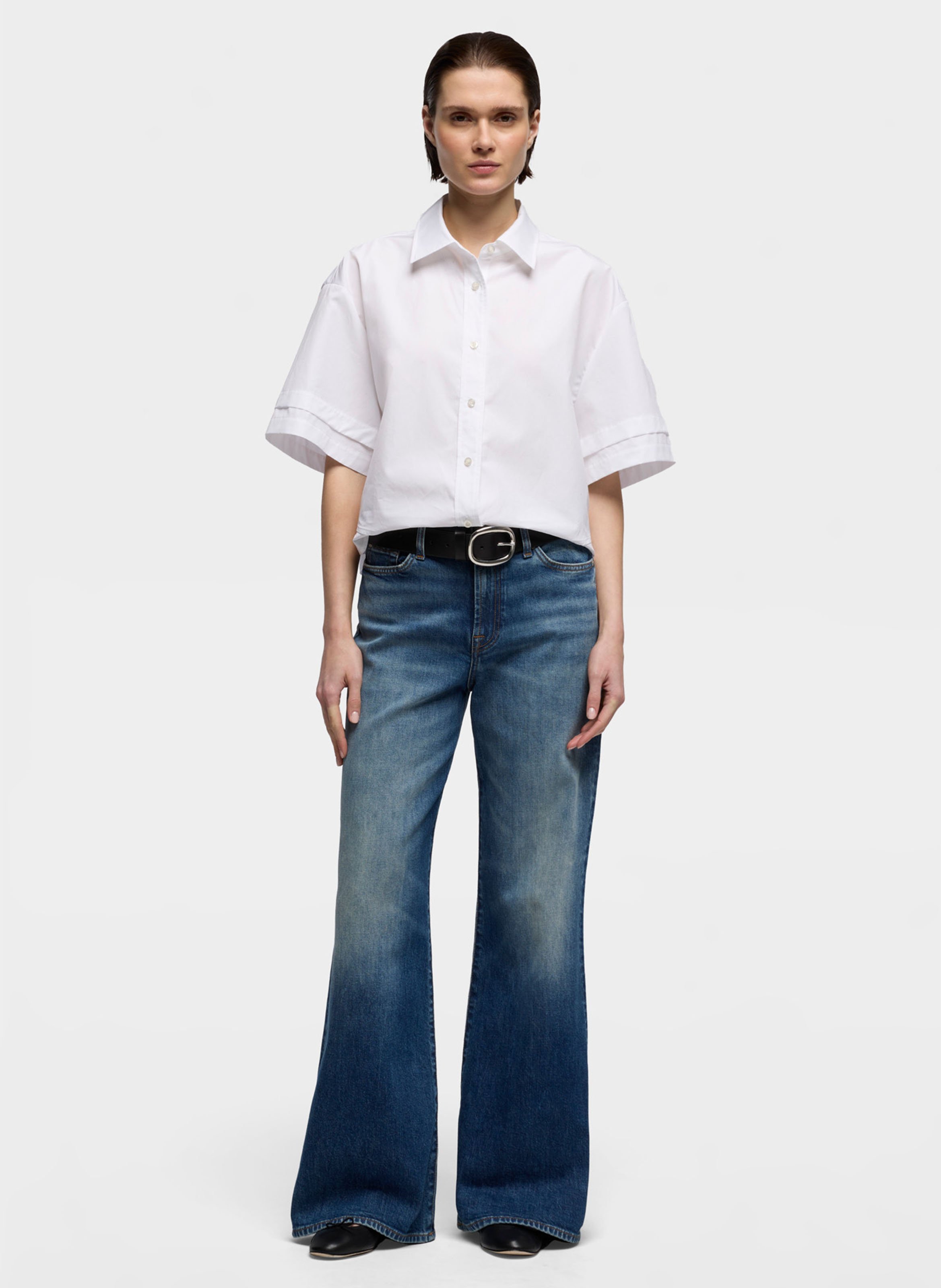 Weite High Waist Jeans in Stone-Washed-Optik 7 FOR ALL MANKIND Blau