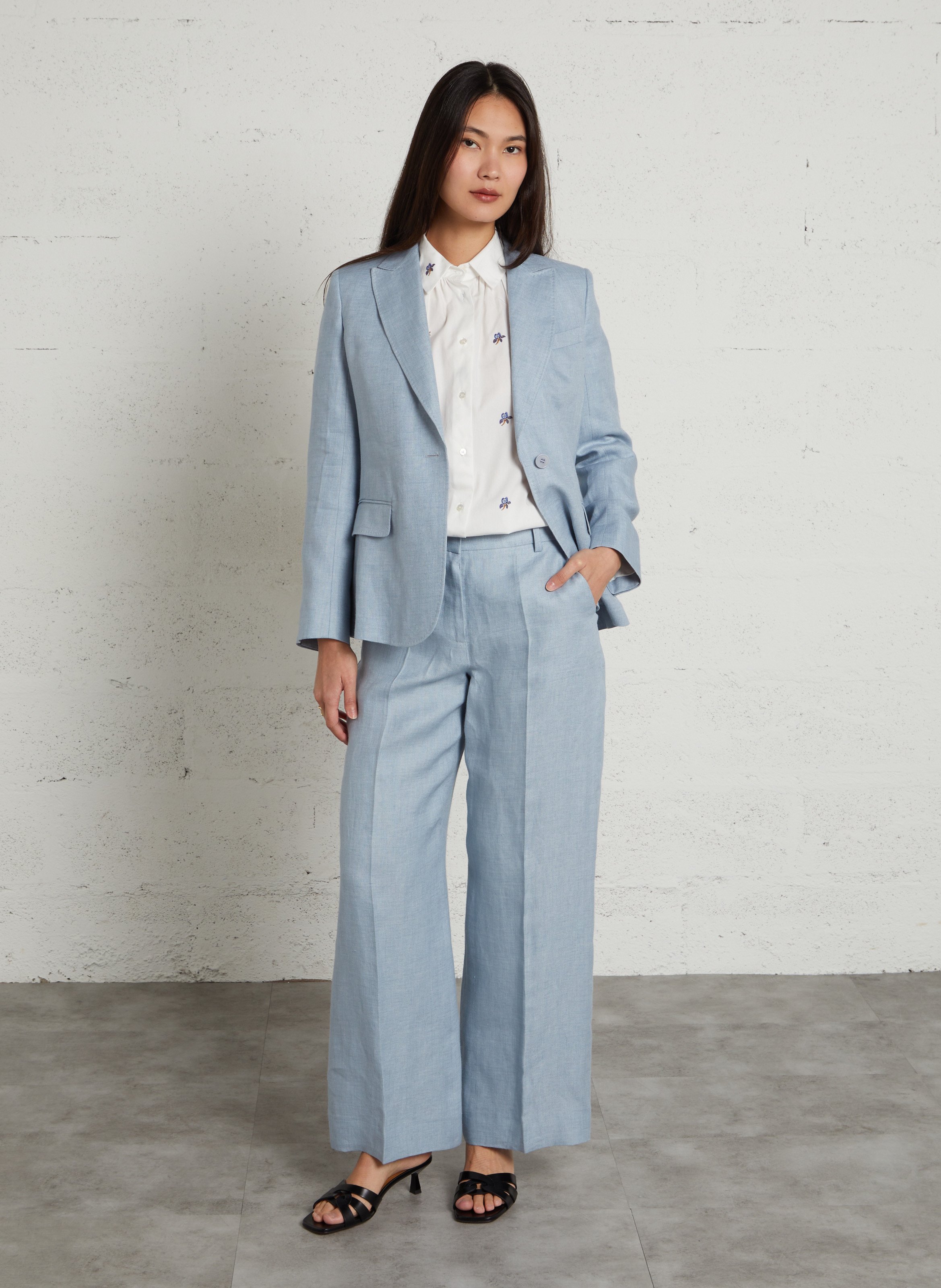Straight linen pants MAX MARA WEEK END Blue