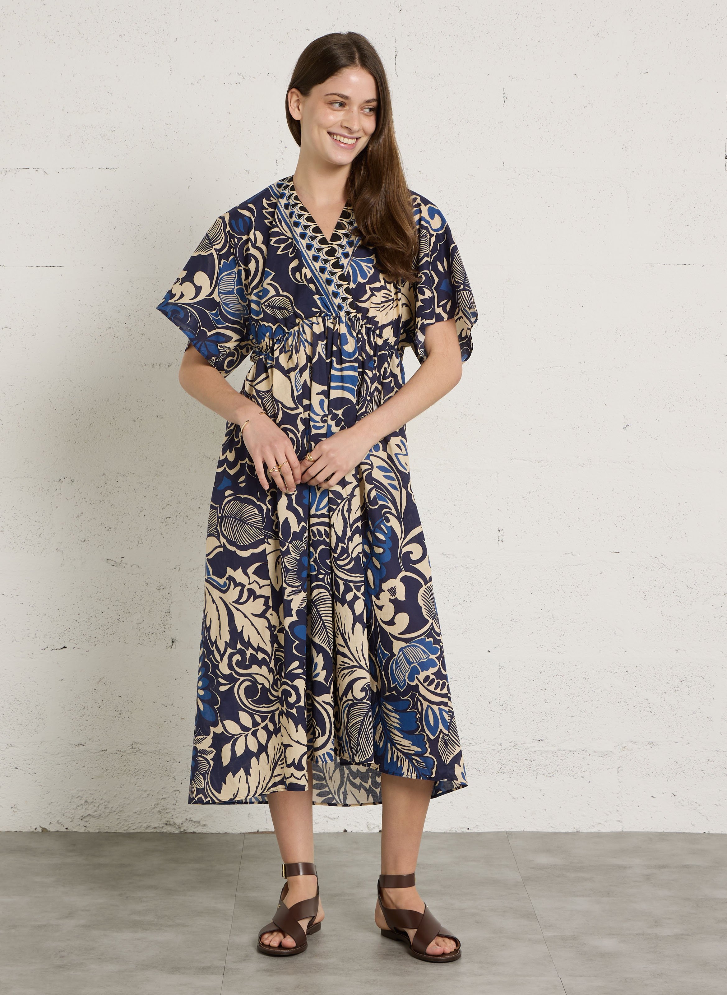 Fitted cotton midi dress SUD EXPRESS Blue