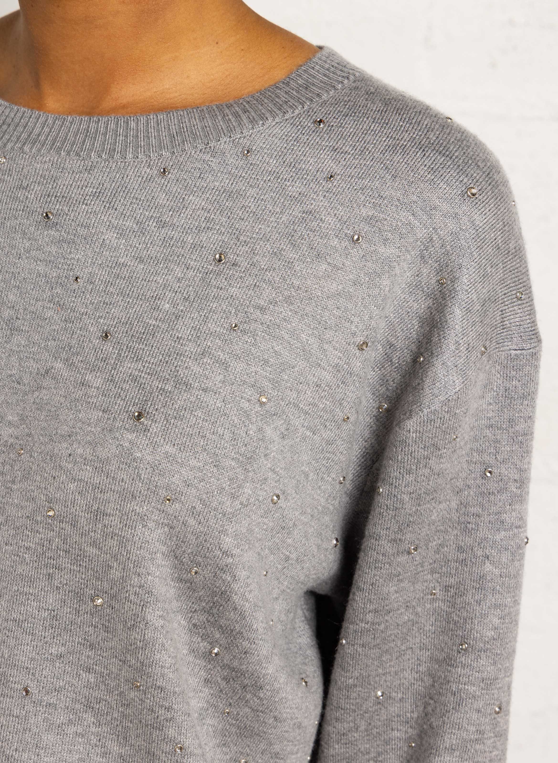 Pull à strass col rond SUNCOO Gris