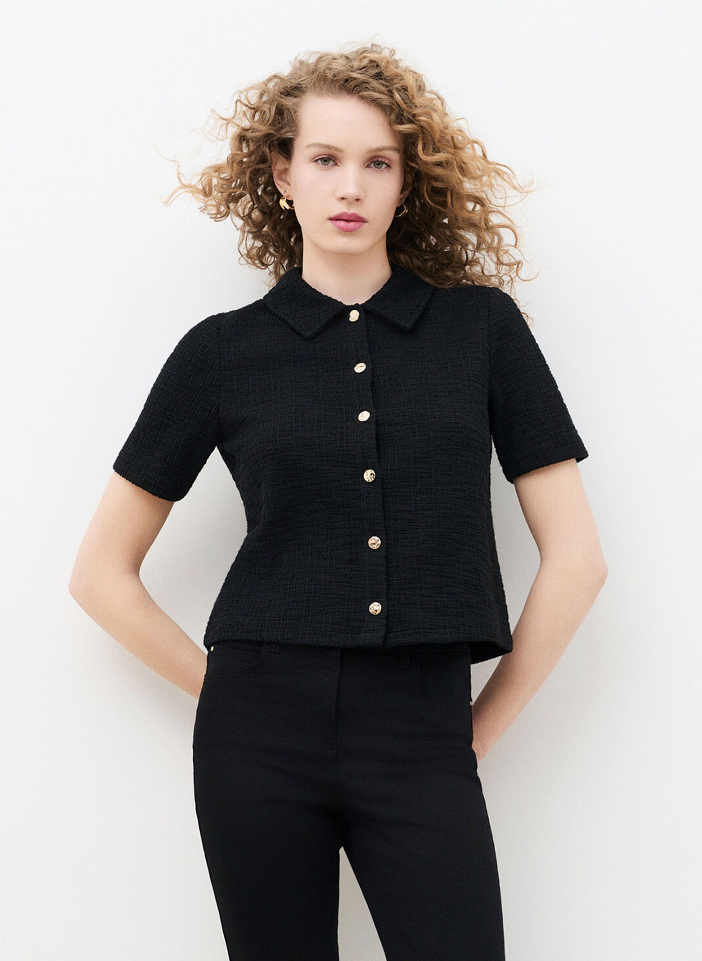 Top à boutons en coton mélangé CAROLL Noir