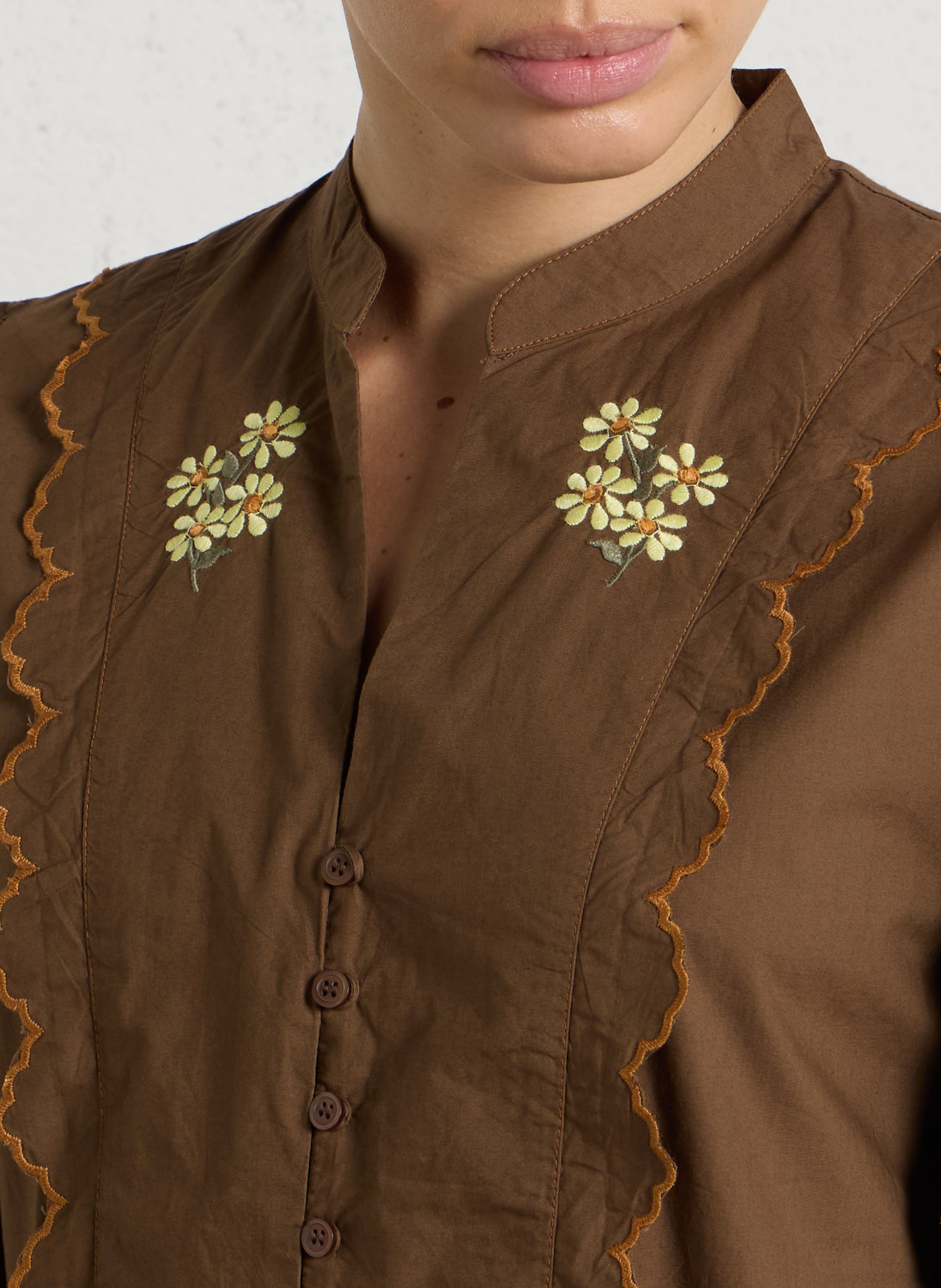 Long organic cotton V-neck dress STELLA NOVA Brown