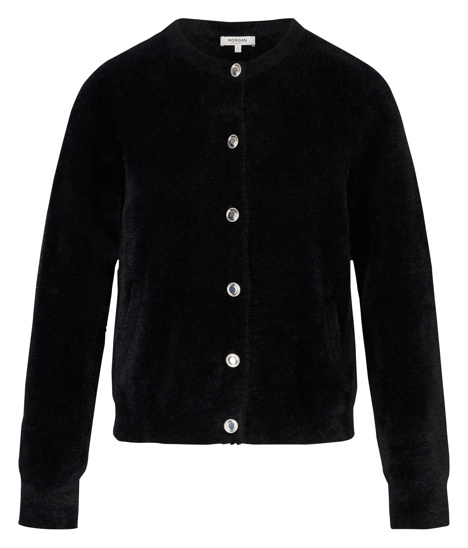 Gerade geschnittene, einfarbige Strickjacke mit Rundhalsausschnitt und Knopfleiste 262-MKEVIN Noir