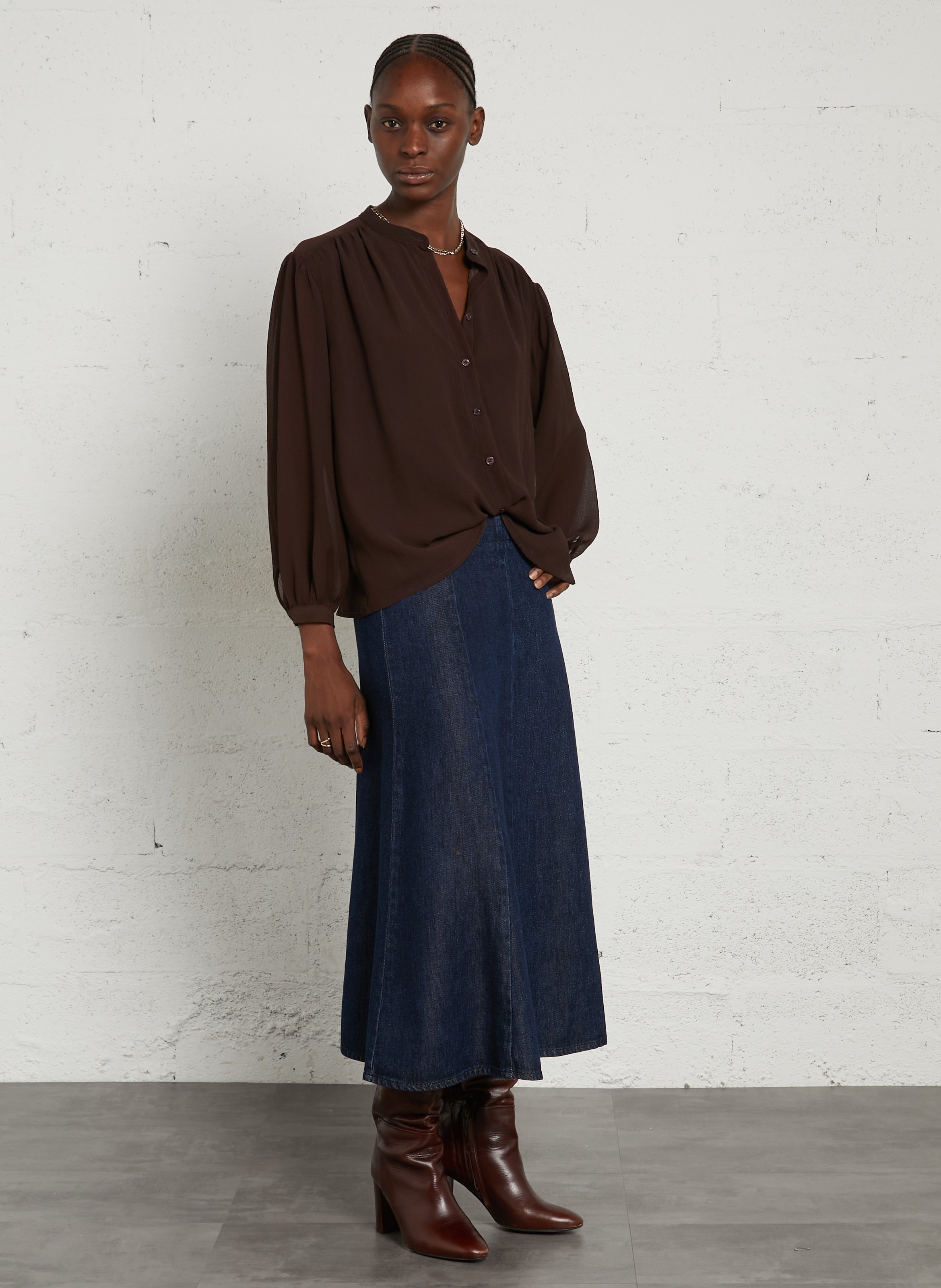 Chemise ample col mao LA PETITE ETOILE Marron