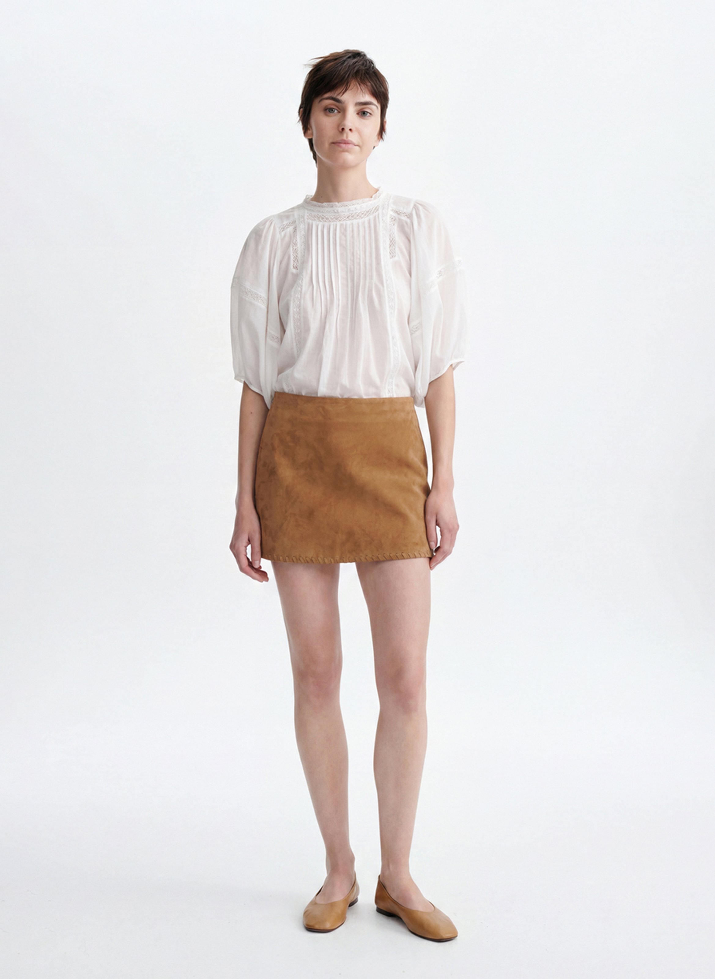 Jupe courte en cuir daim VANESSA BRUNO Marron