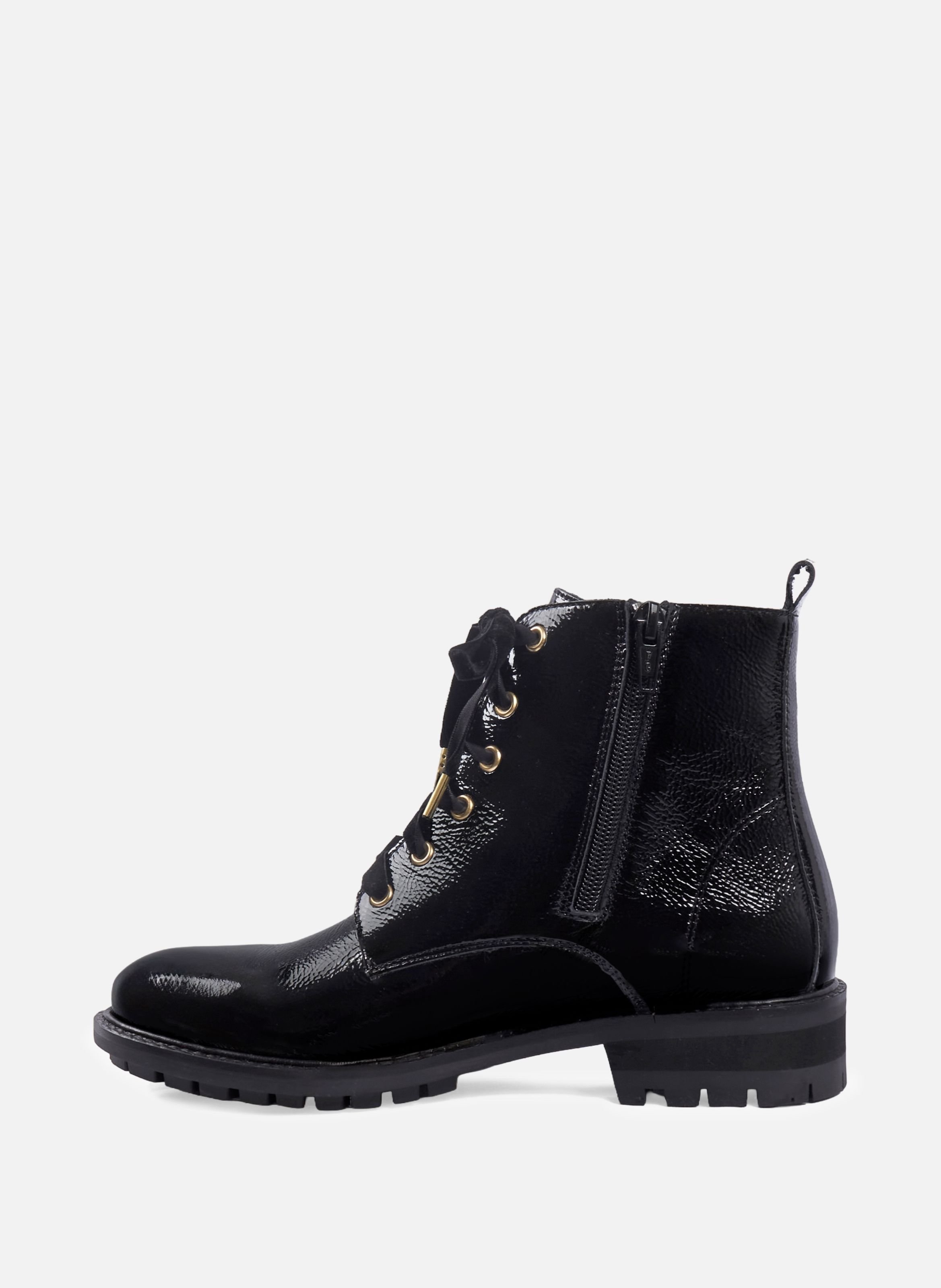 Flat lace-up patent leather ankle boots JULES & JENN Black