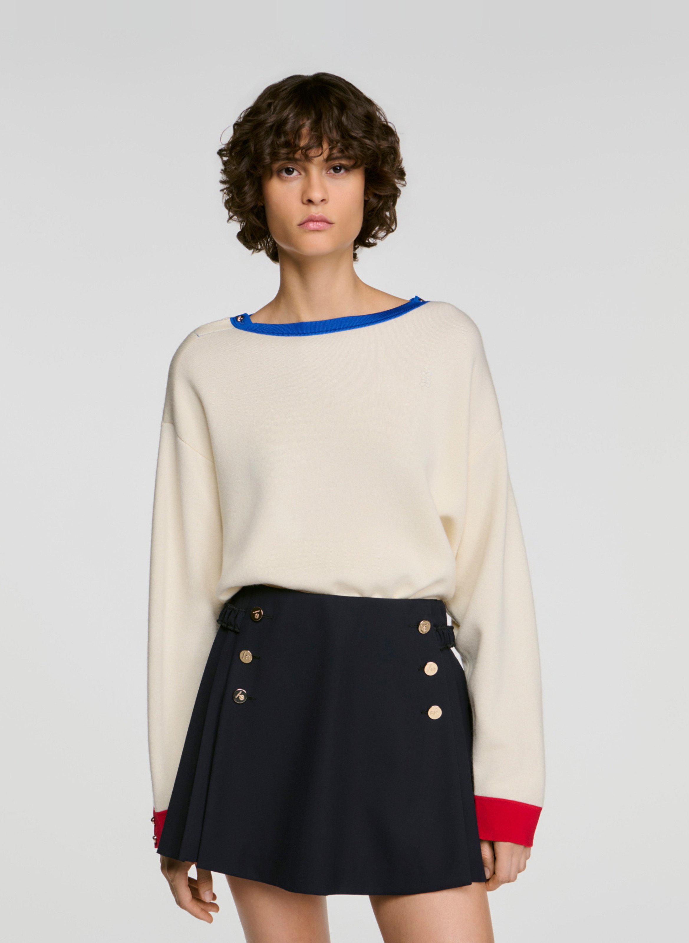 Trui met ronde hals in effen gemengde wol SANDRO Beige
