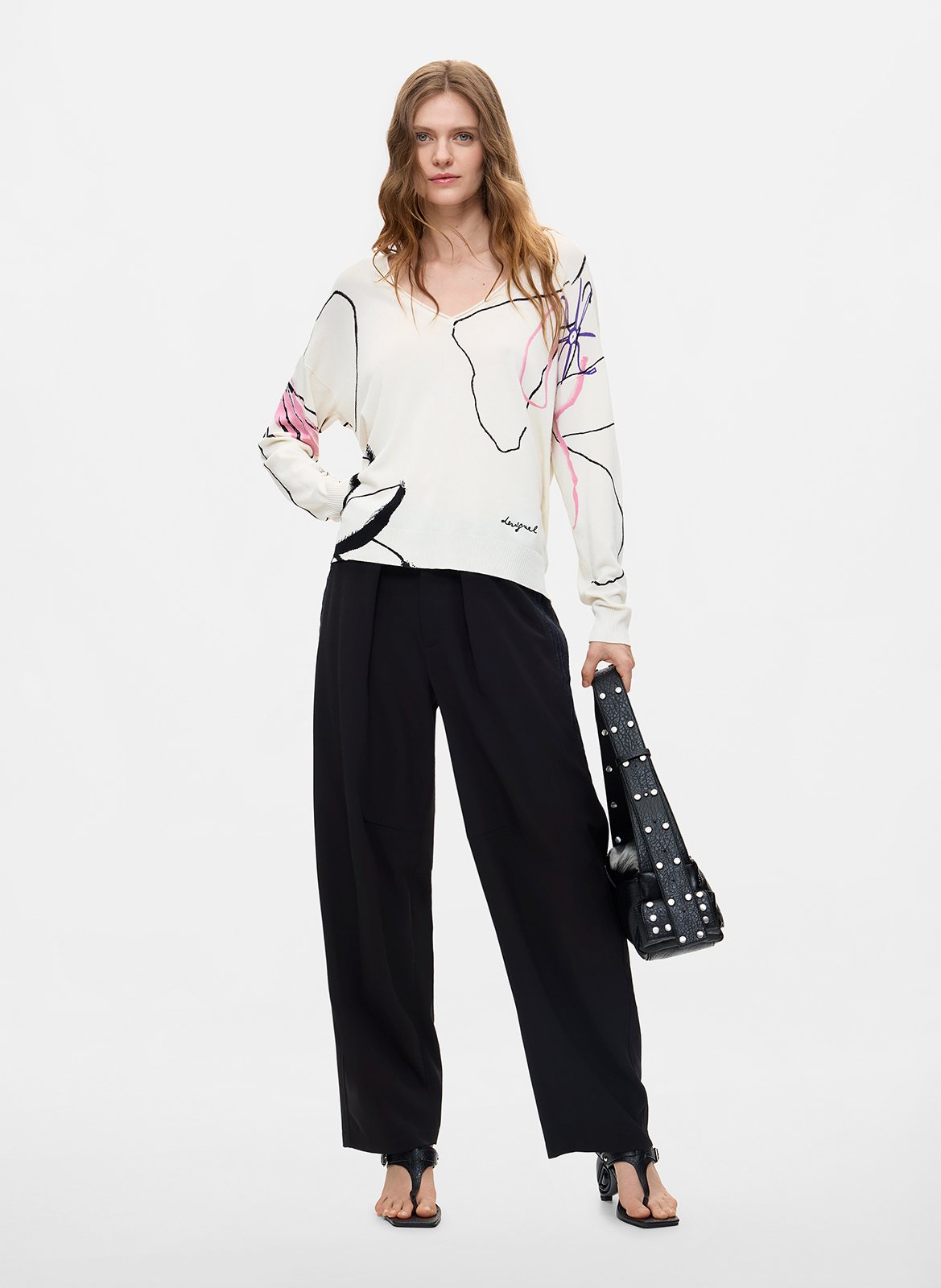 Pull col V  DESIGUAL Blanc