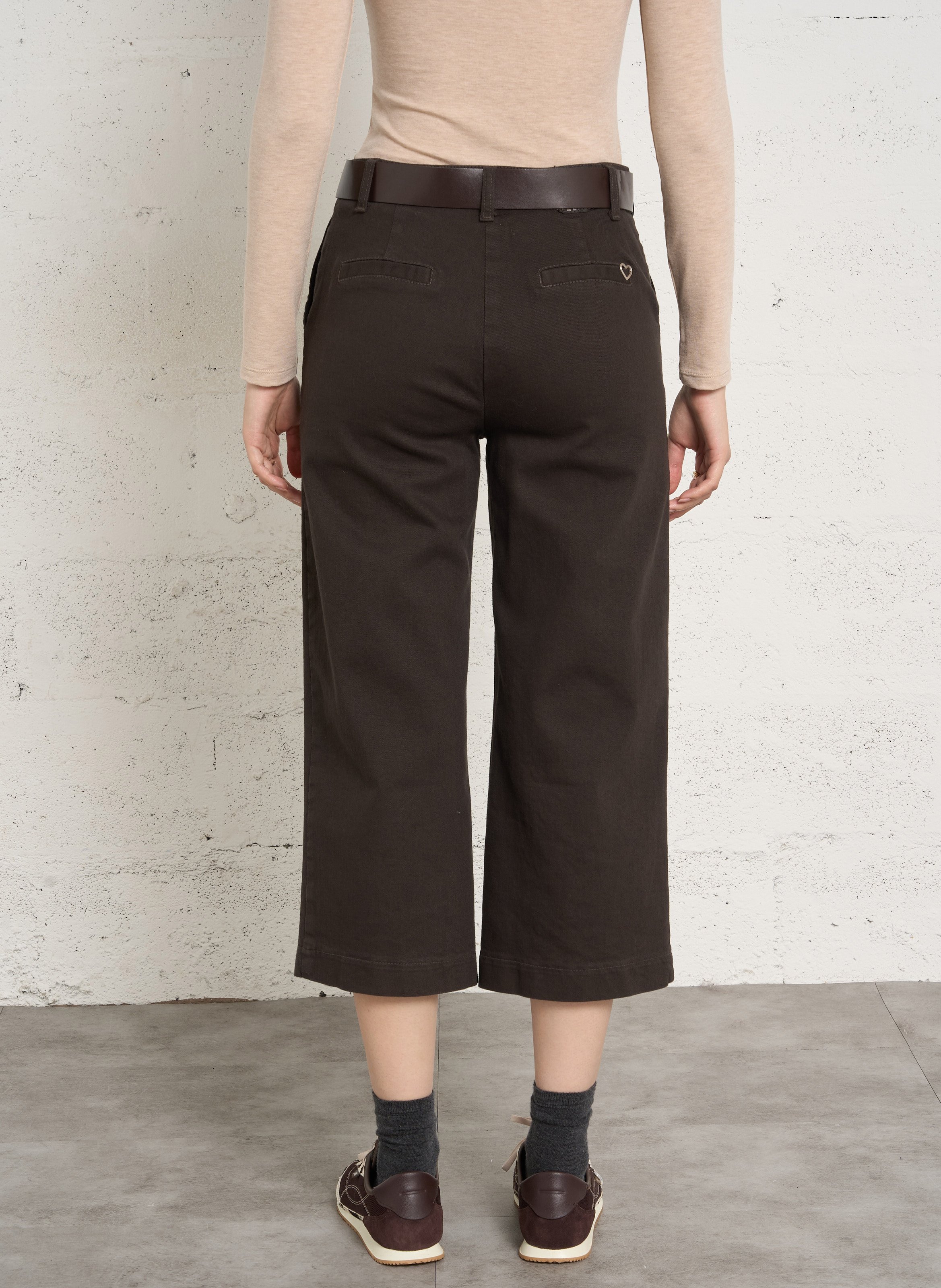 High-waisted cropped cotton-blend jeans PLEASE Brown