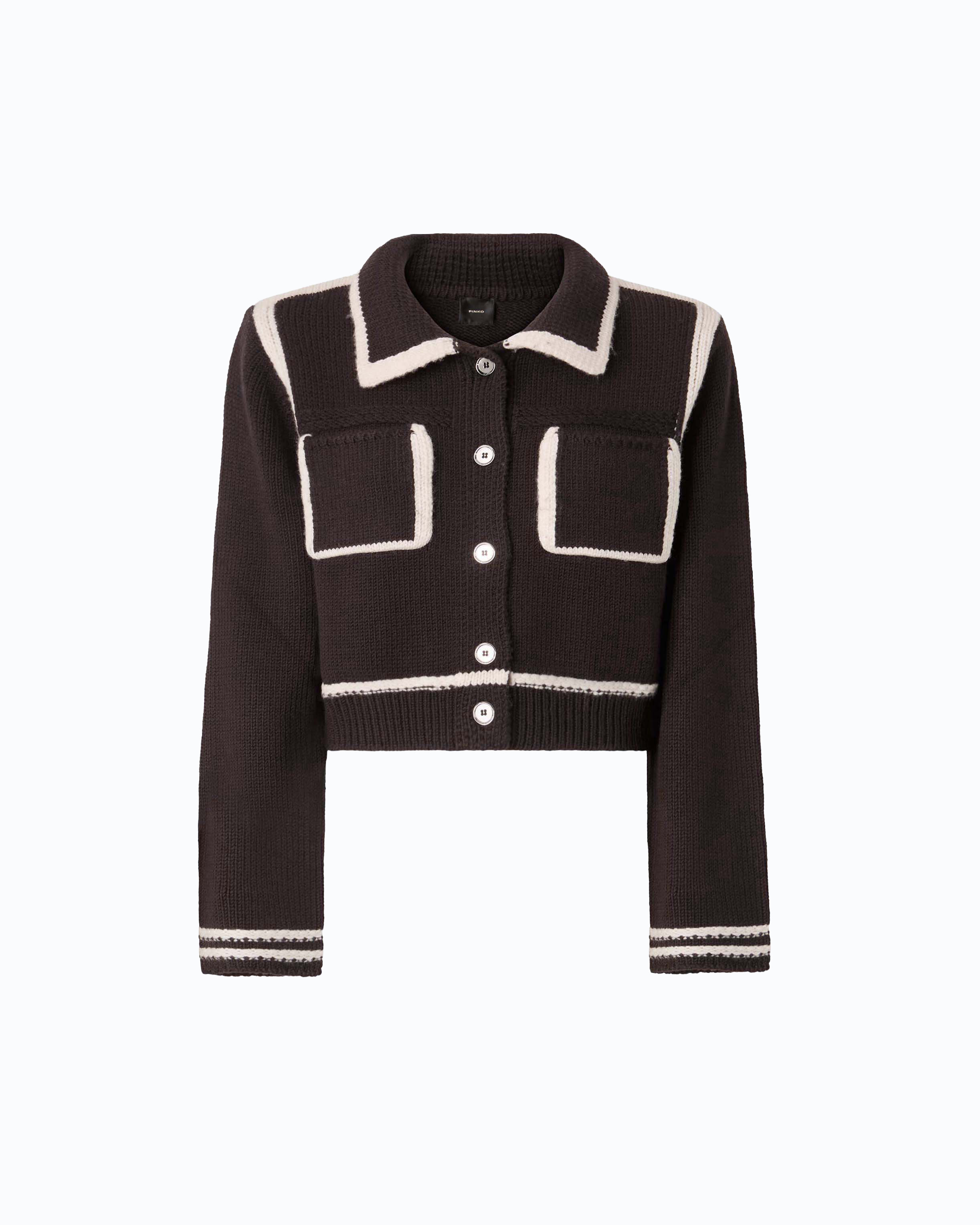 Merino wool jacket with contrasting trims PINKO Brown