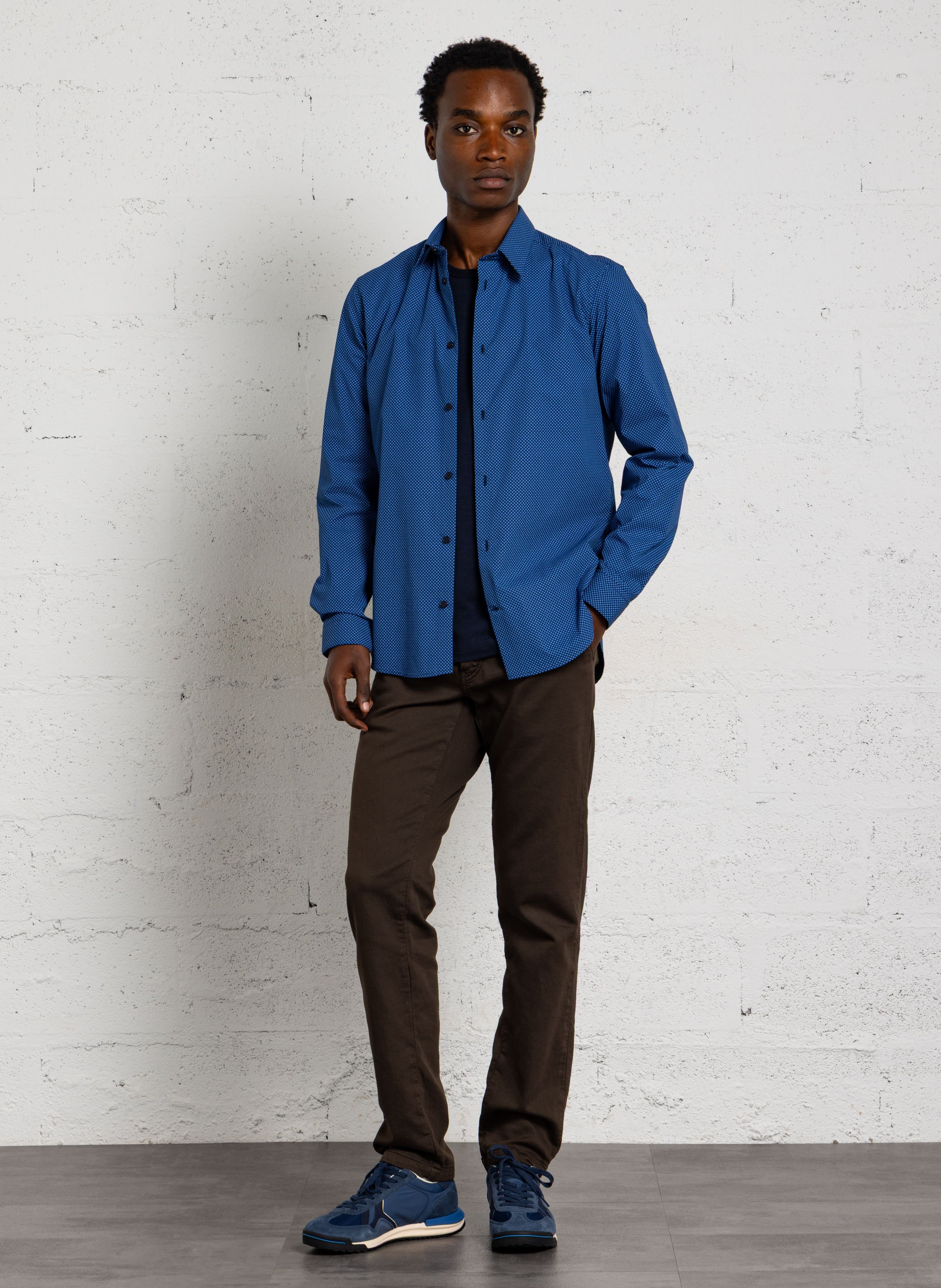 Chemise col classique en coton AU PRINTEMPS PARIS Bleu