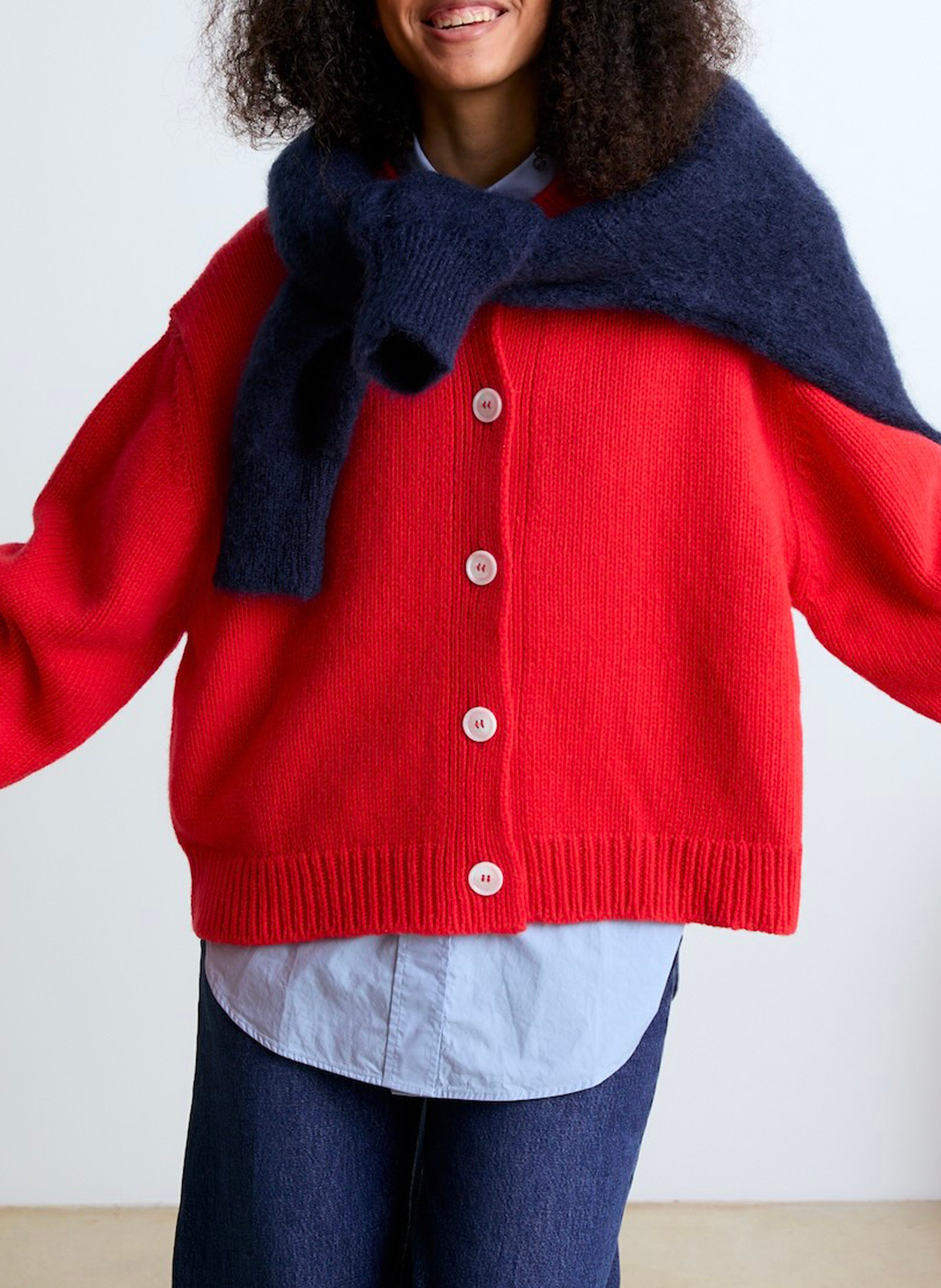 Weiter Rundhals-Pullover aus Wolle und Kaschmir SURPRISE Rot