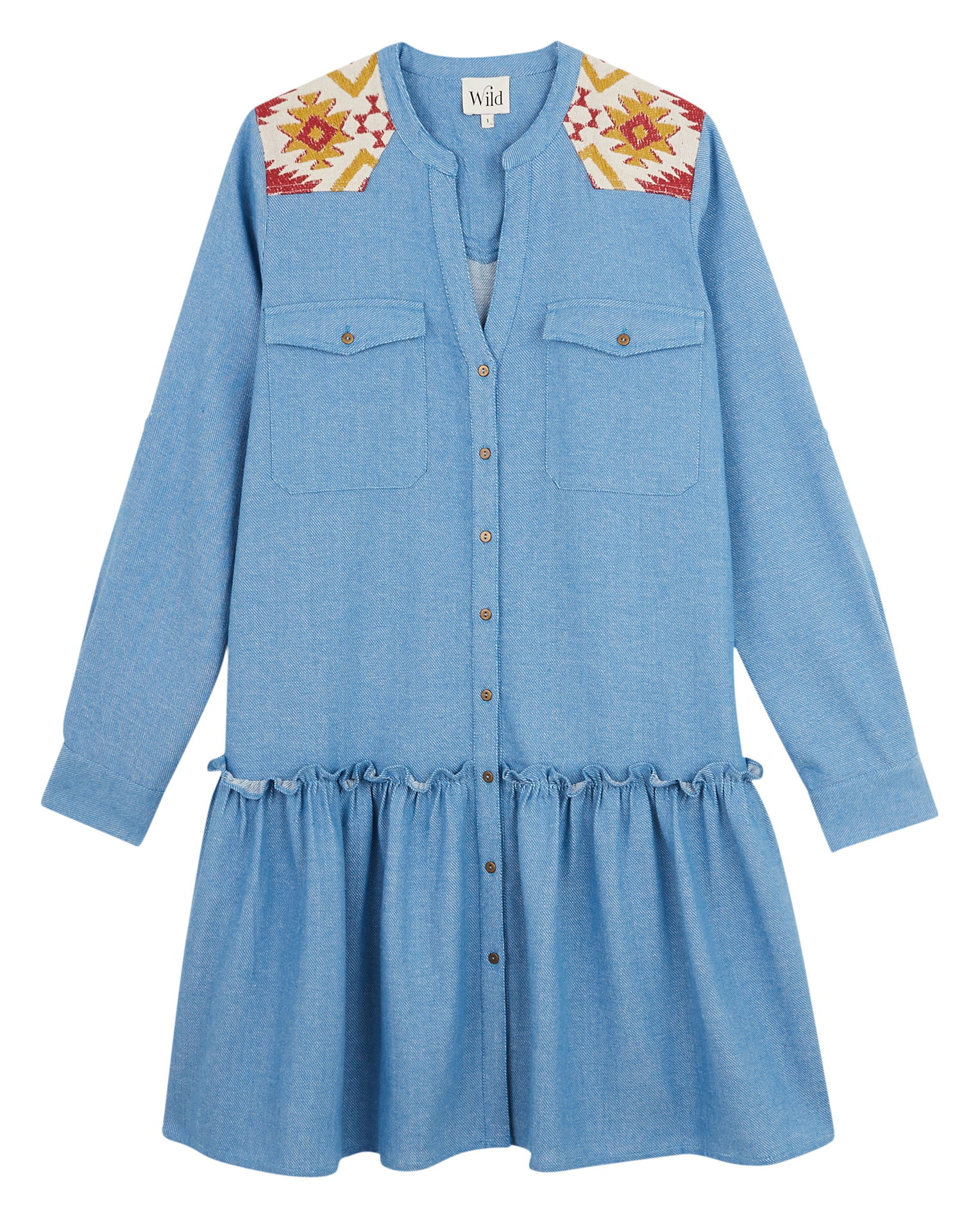Short cotton dress with Tunisian collar WILD Blue