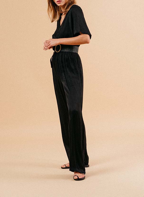 Wrap-neck loose jumpsuit GRACE ET MILA Black