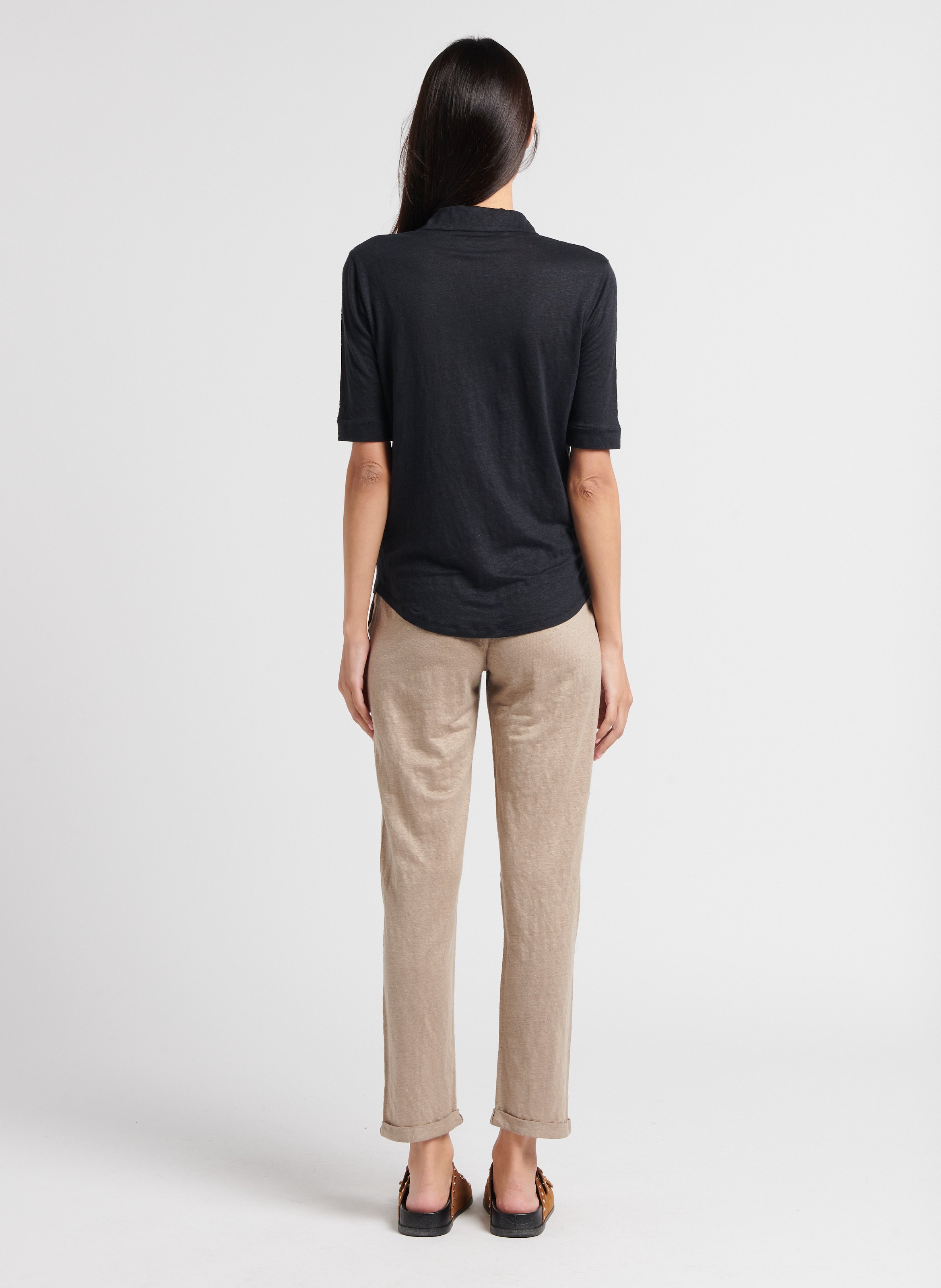 Linen-blend shirt with classic collar MAJESTIC FILATURES Black