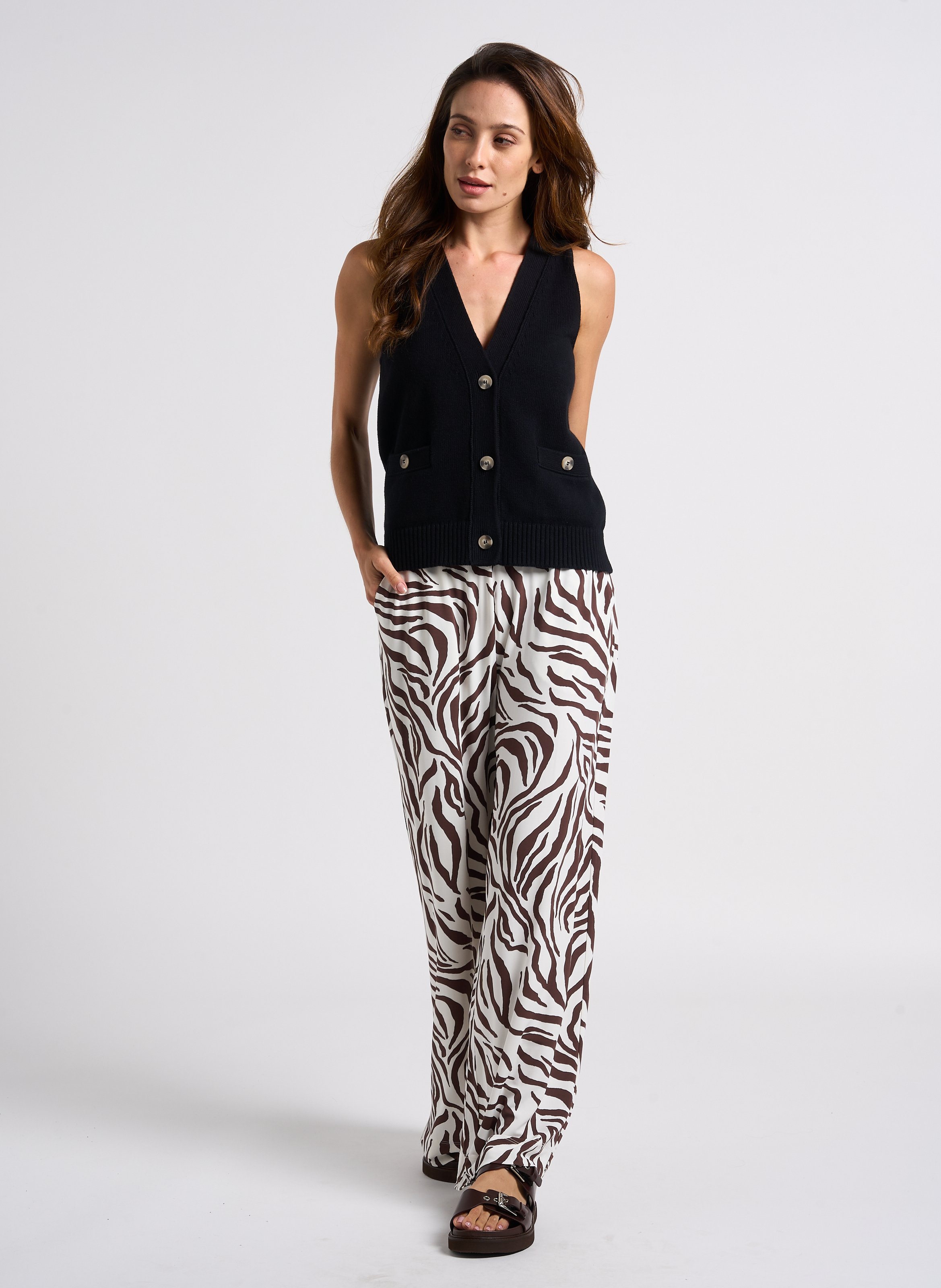 Printed straight-leg pants with high elasticated waist MAX MARA LEISURE Brown