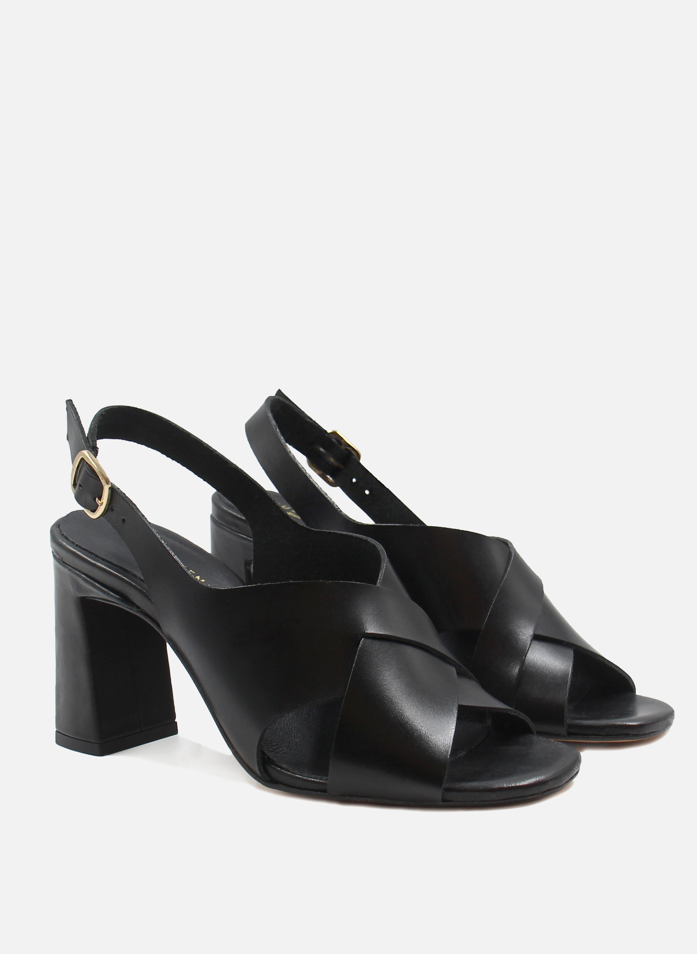 Vegetable-tanned leather graphic sandals JULES & JENN Black