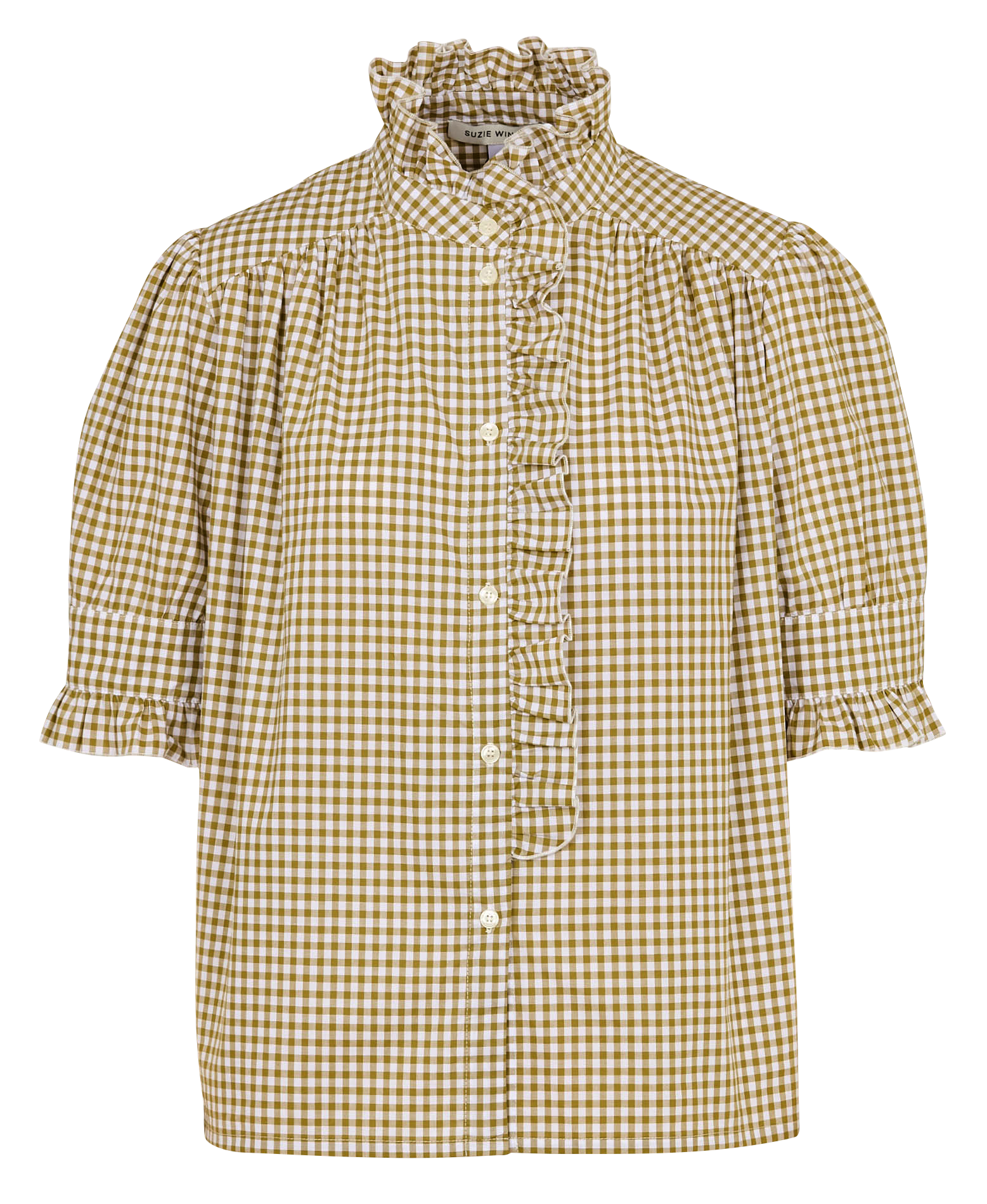 Geruite katoenen popeline top met rechte pasvorm SUZIE WINKLE Kaki