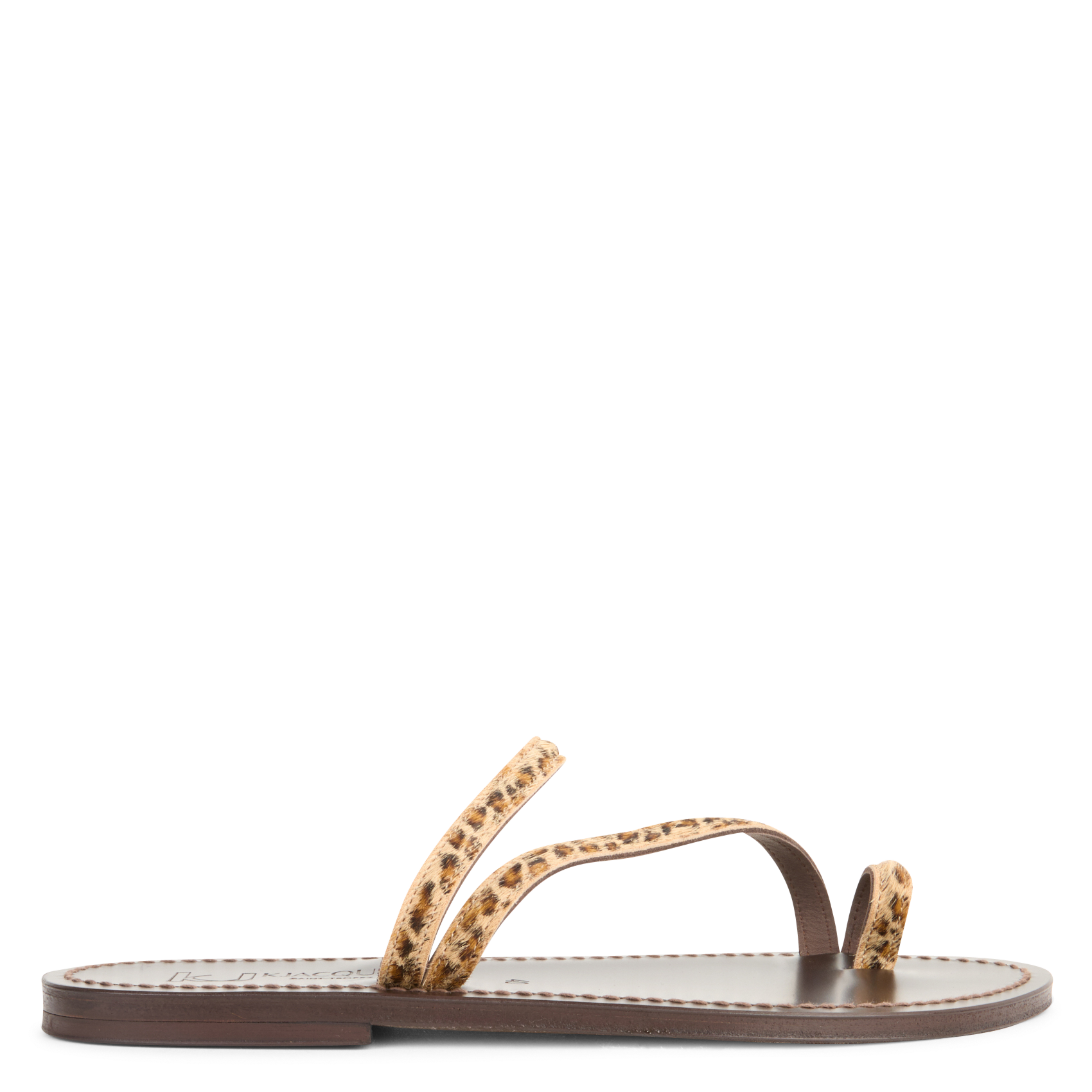 Flat printed leather sandals K JACQUES Brown