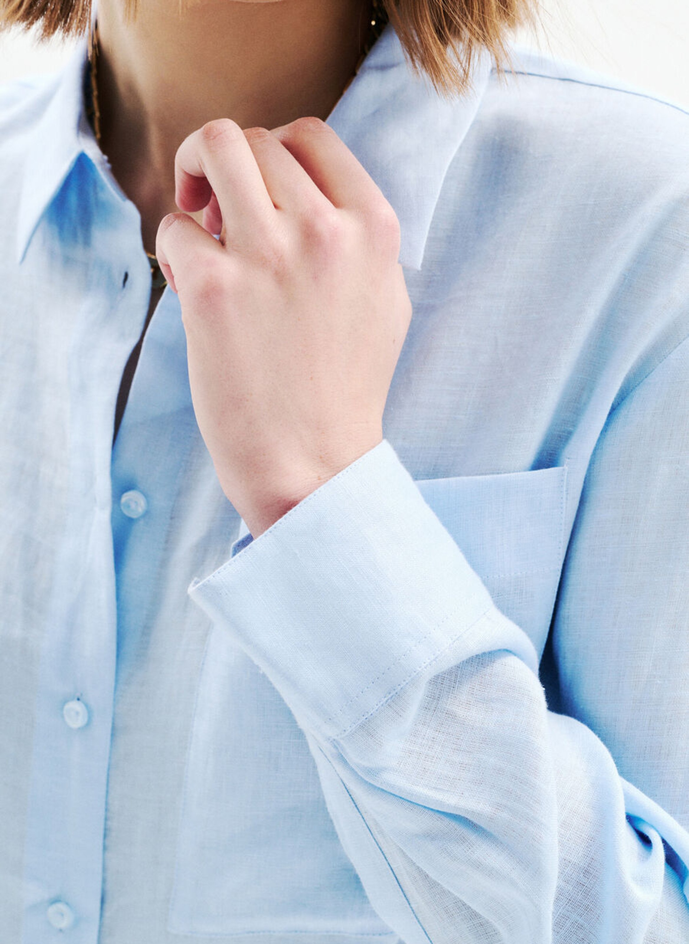 Checked linen shirt with classic collar CAROLL Blue