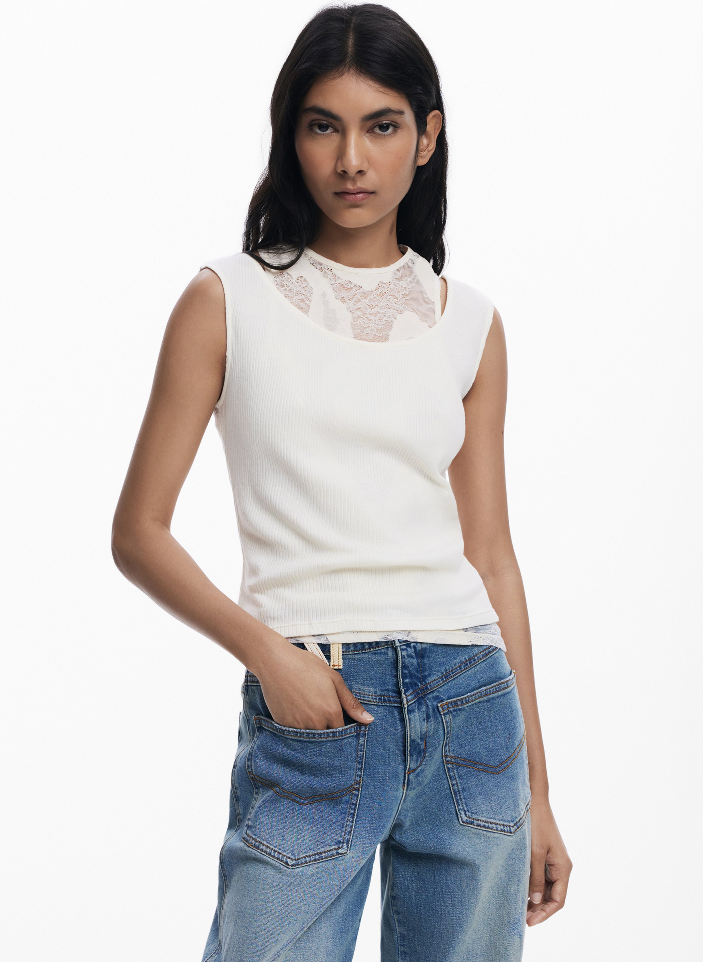 Débardeur double dentelle DESIGUAL Blanc