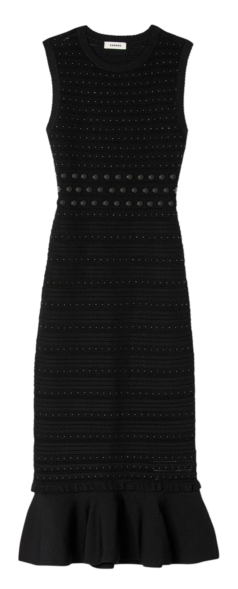 Knielange aansluitende jurk van gebreide stof met ronde hals SANDRO Zwart