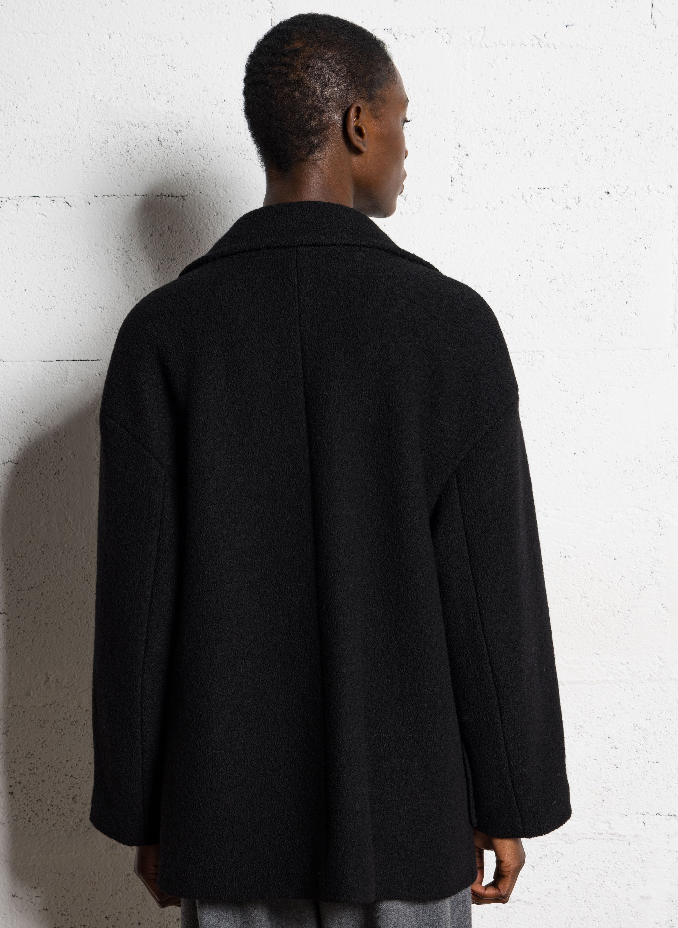 Manteau col tailleur en laine MASSCOB Noir