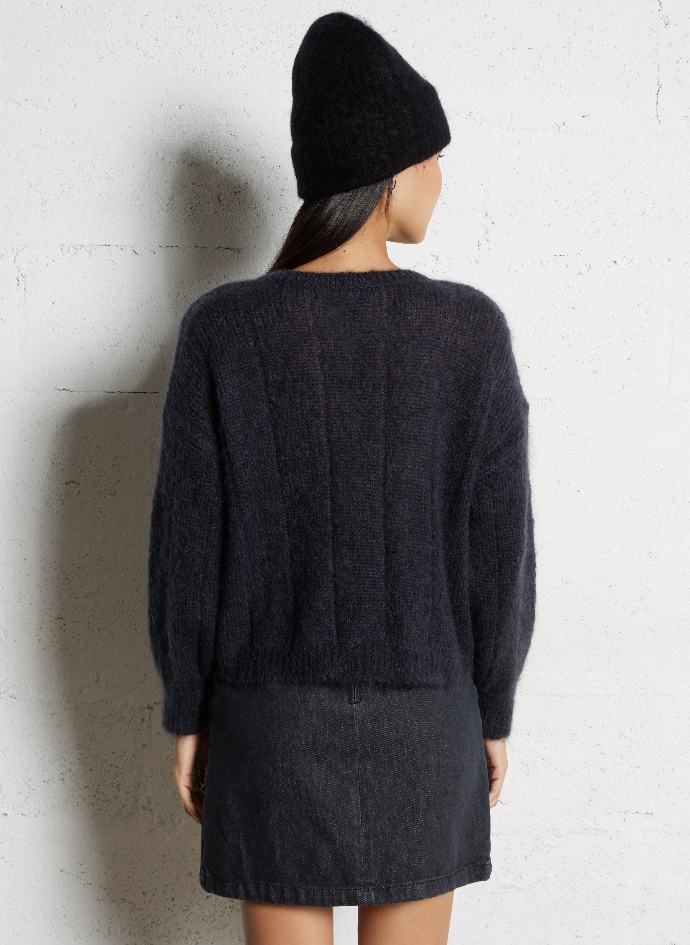 Oversized fluffy wool blend vest DES PETITS HAUTS Black