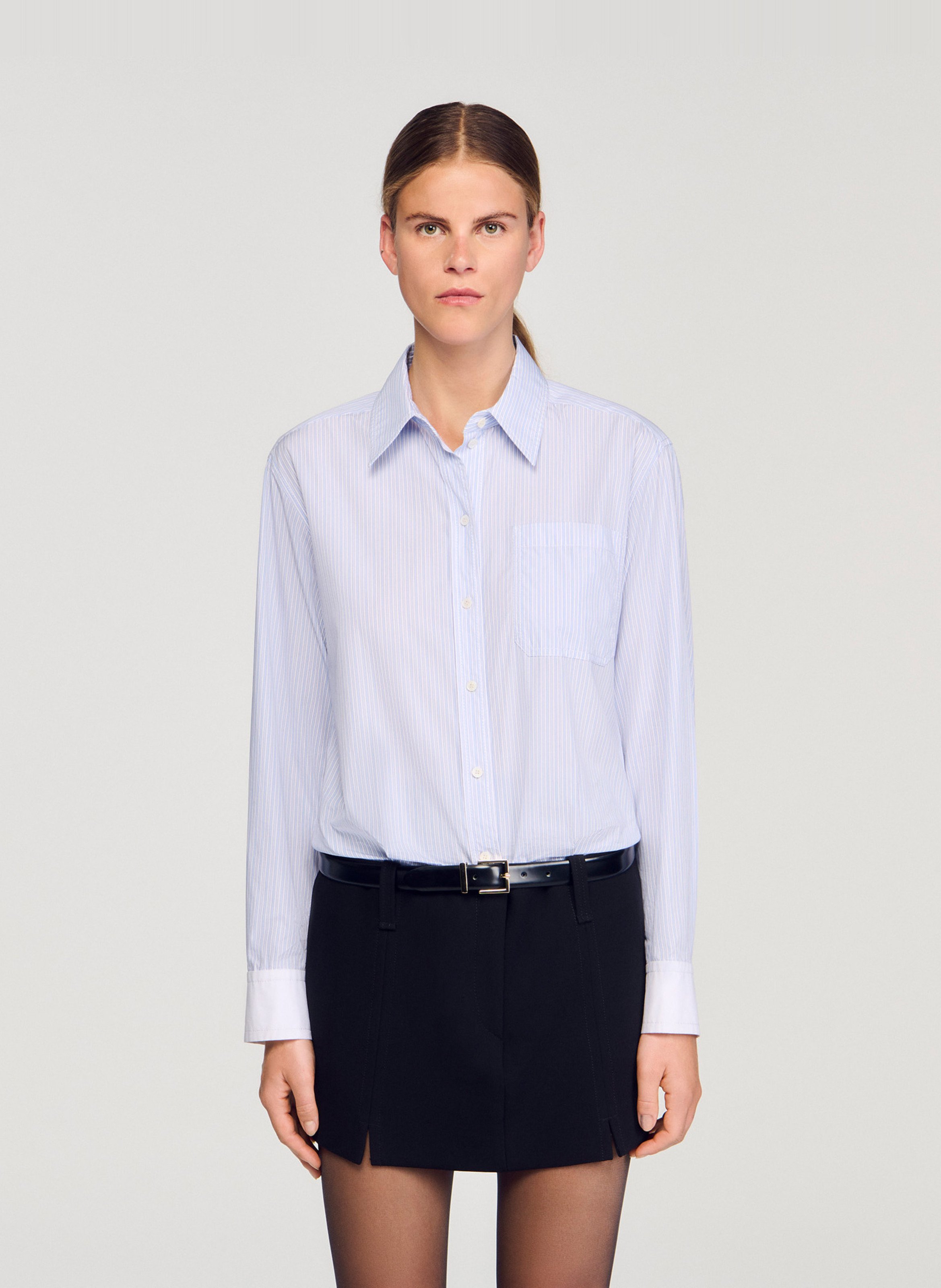 Korte katoenen jurk met klassieke kraag. SANDRO Zwart