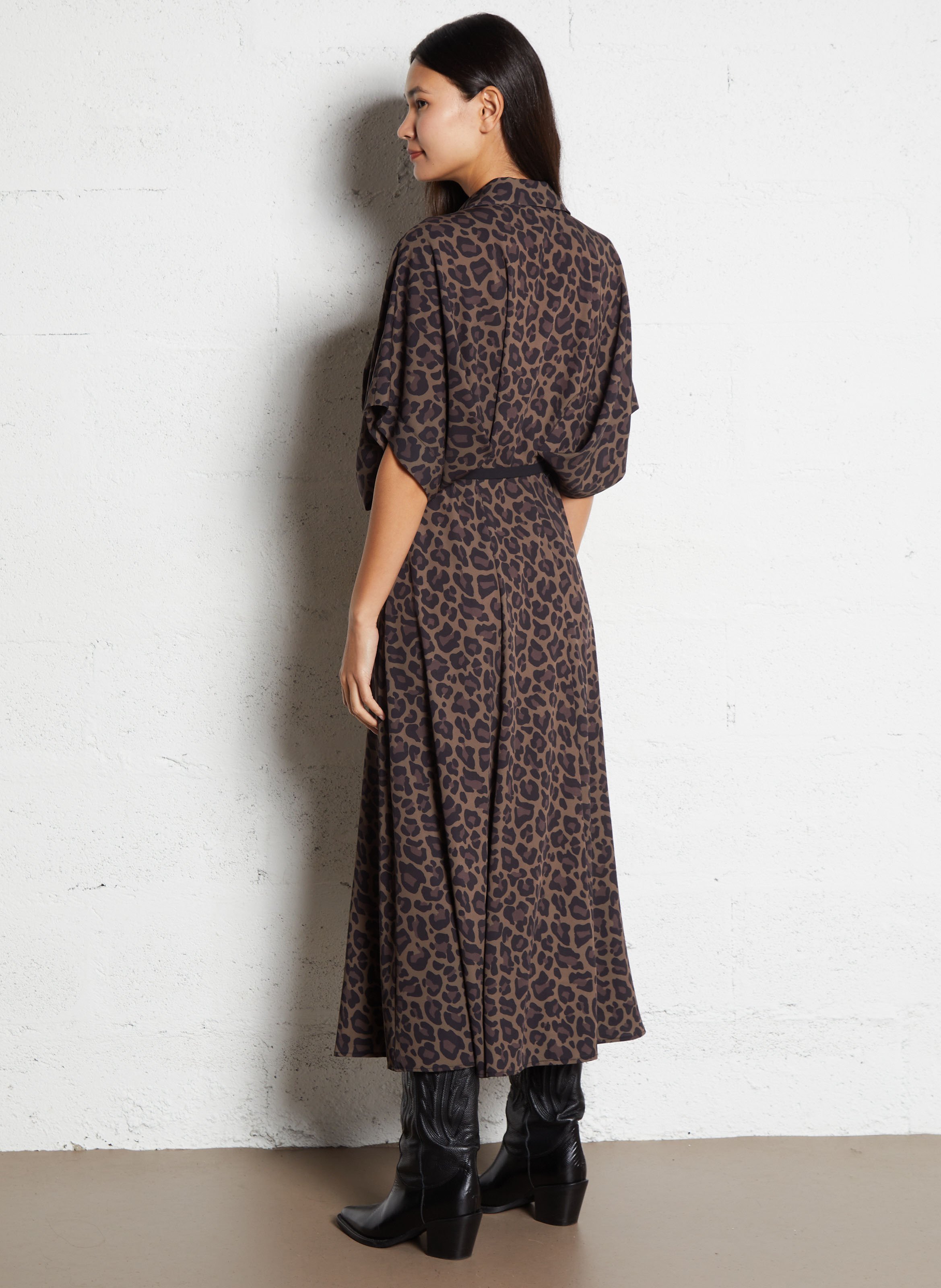 Long printed dress with classic collar IMPERIAL Brown