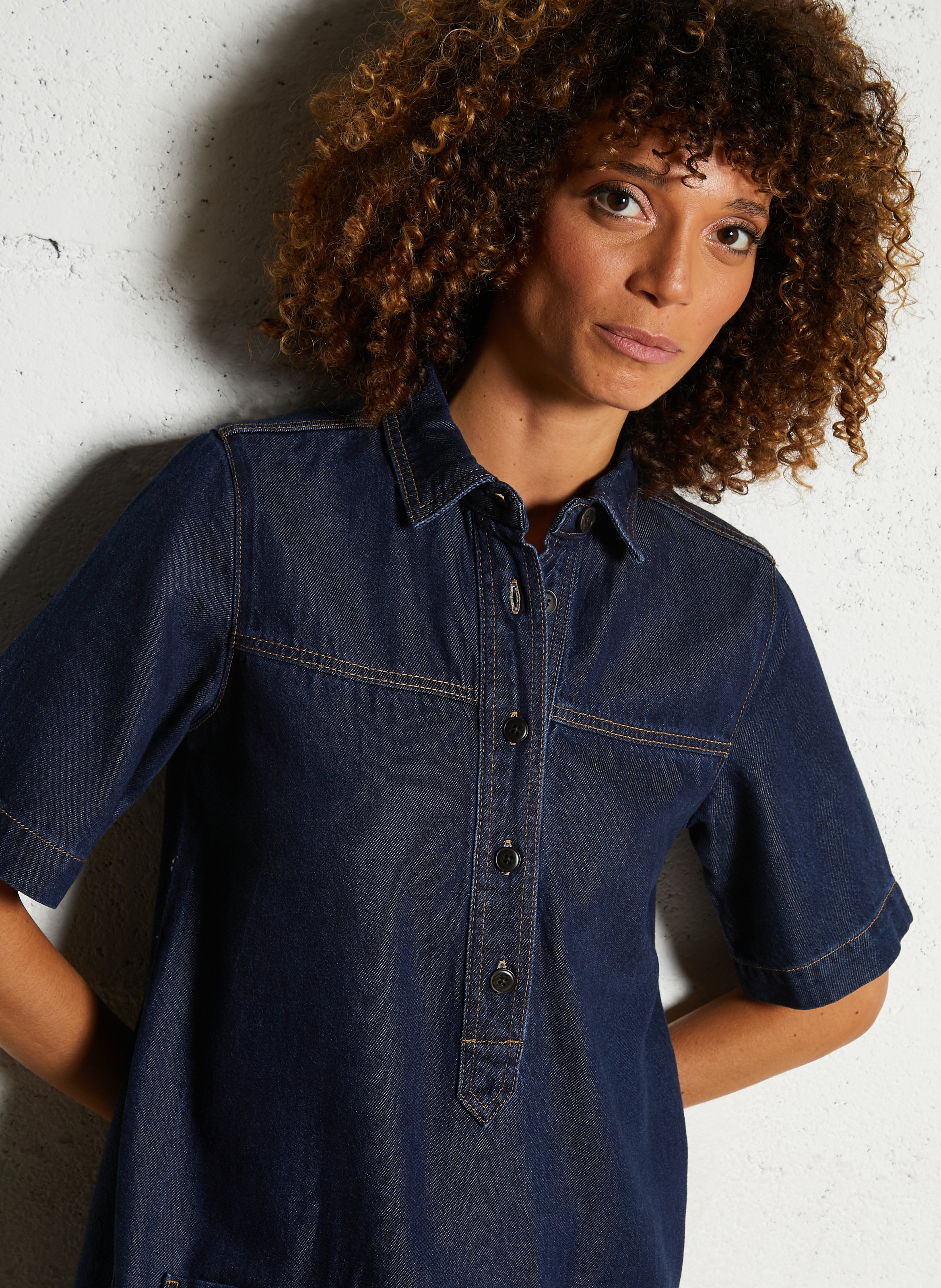 Short denim dress with classic collar MAISON 123 Blue