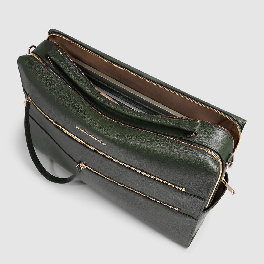Women's laptop bag with iPad® compartment, shock protection, and RFID protection PIQUADRO Green