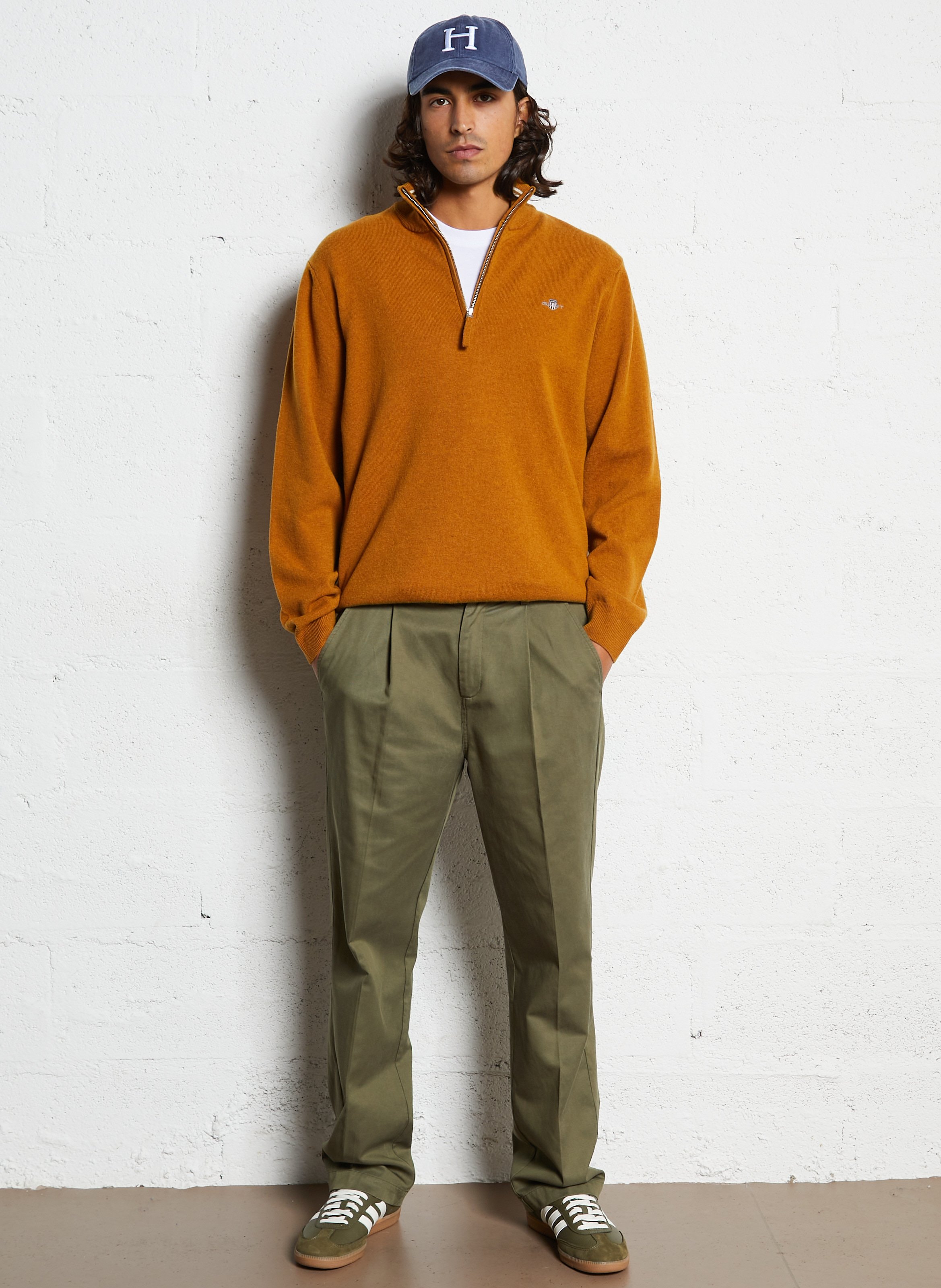 High-neck wool sweater with zip GANT Brown