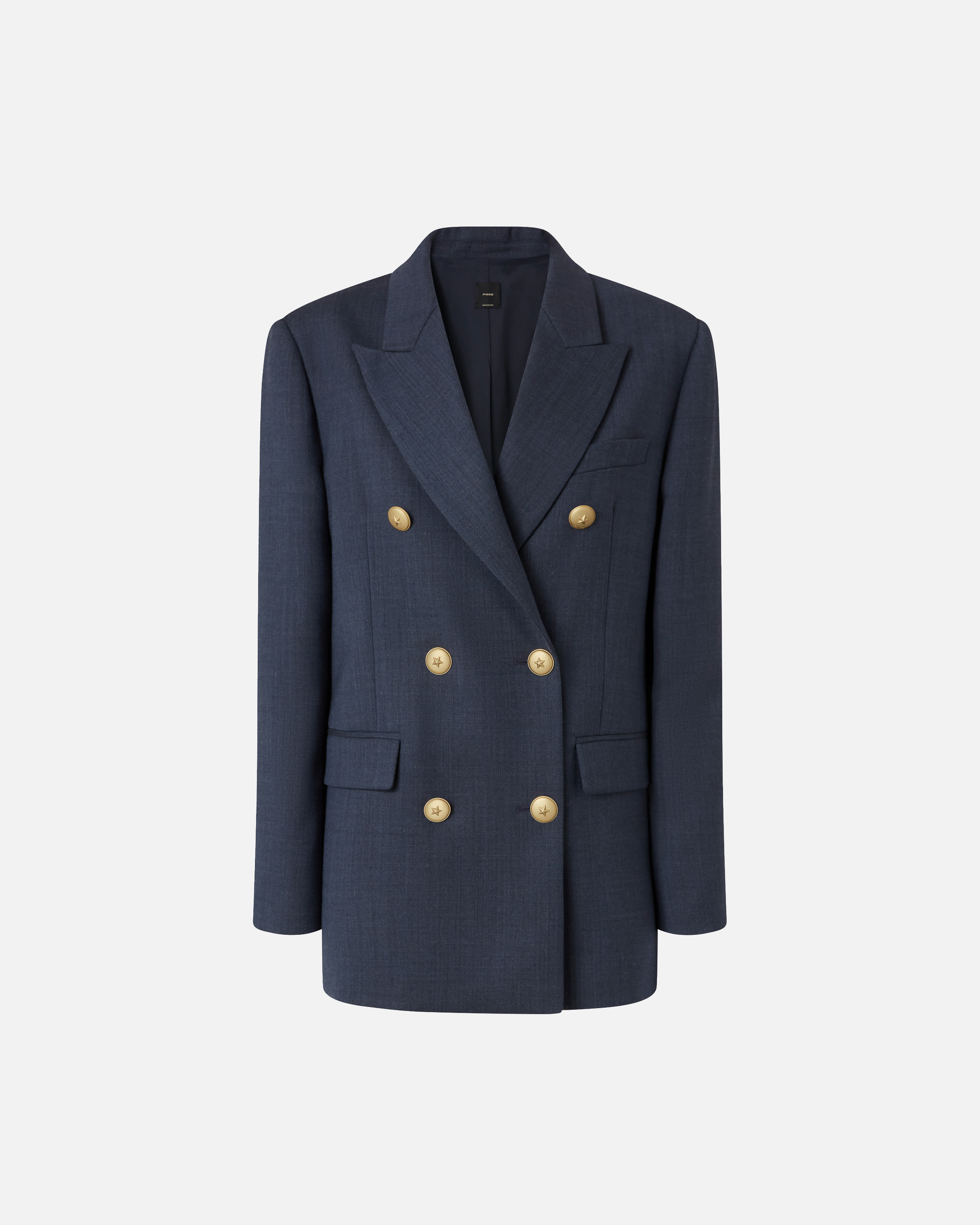 Wool double-breasted blazer with gold buttons PINKO Blue