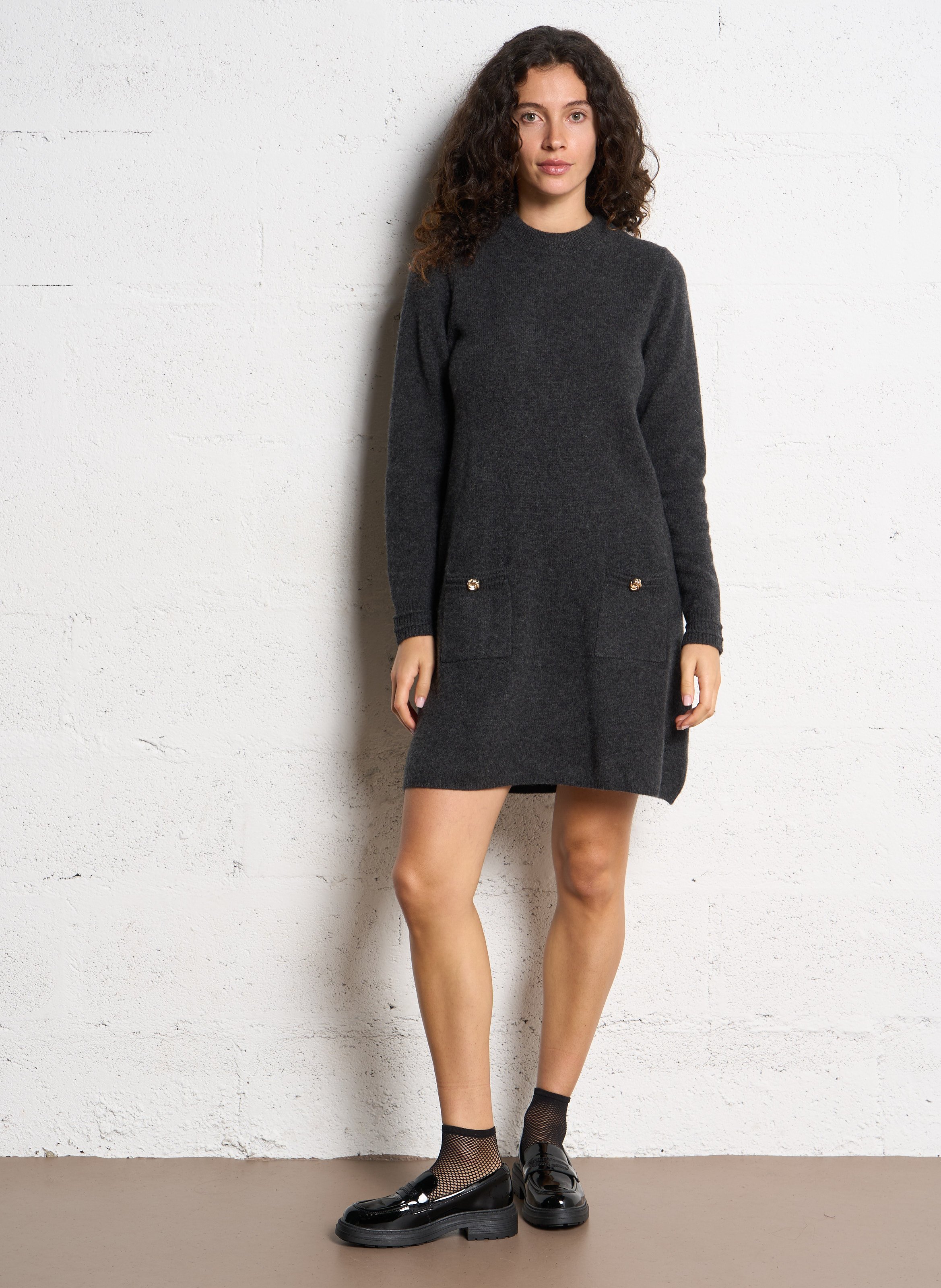 Round neck wool and cashmere sweater dress PETITE MENDIGOTE Black