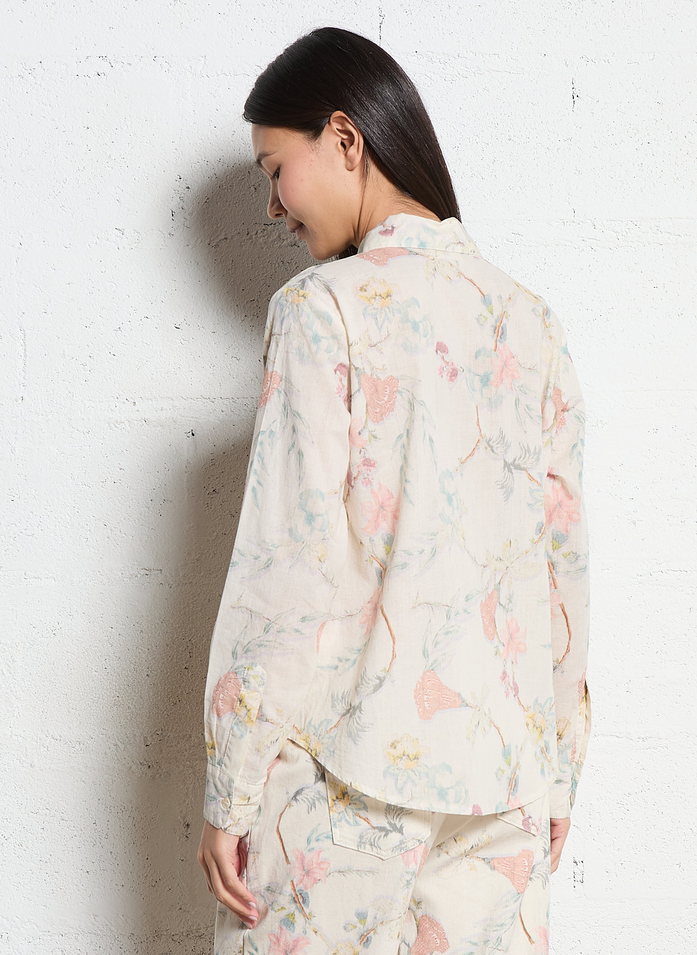 Weit geschnittene Baumwollbluse mit Print MAISON HOTEL Rosa