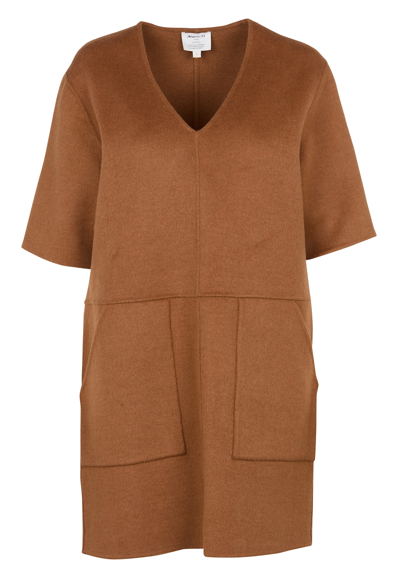 Short loose V-neck dress in blended wool MAISON 123 Beige