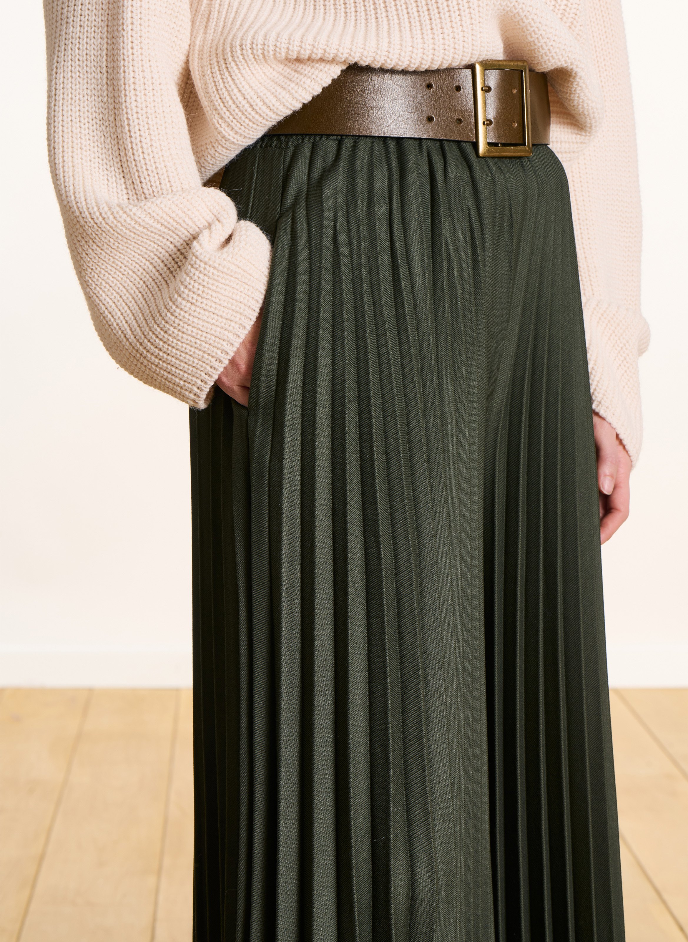 Pantalon large en flanelle plissée LA FEE MARABOUTEE Vert