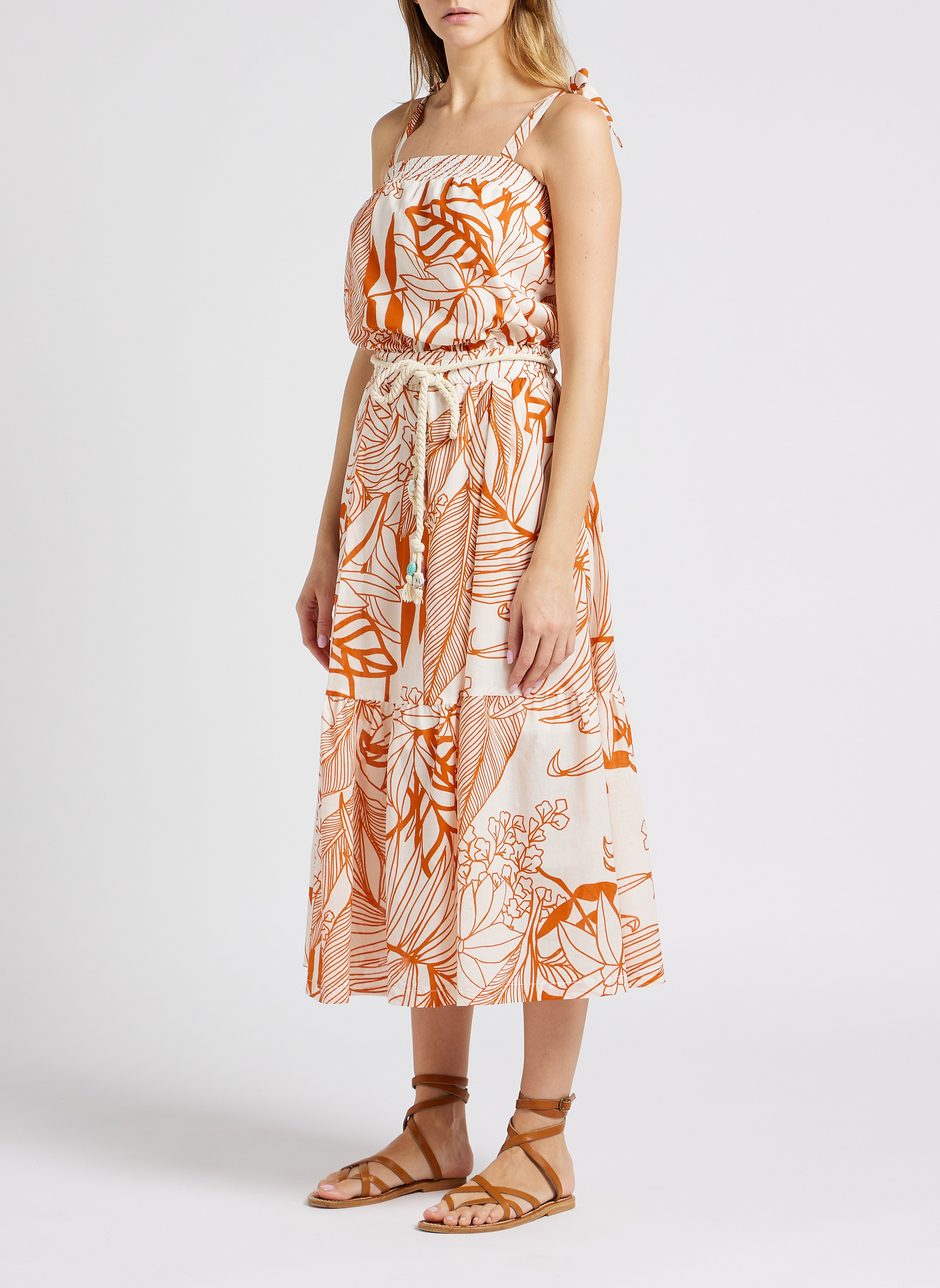 Halflange, katoenen jurk met print LA PETITE FRANCAISE Bruin