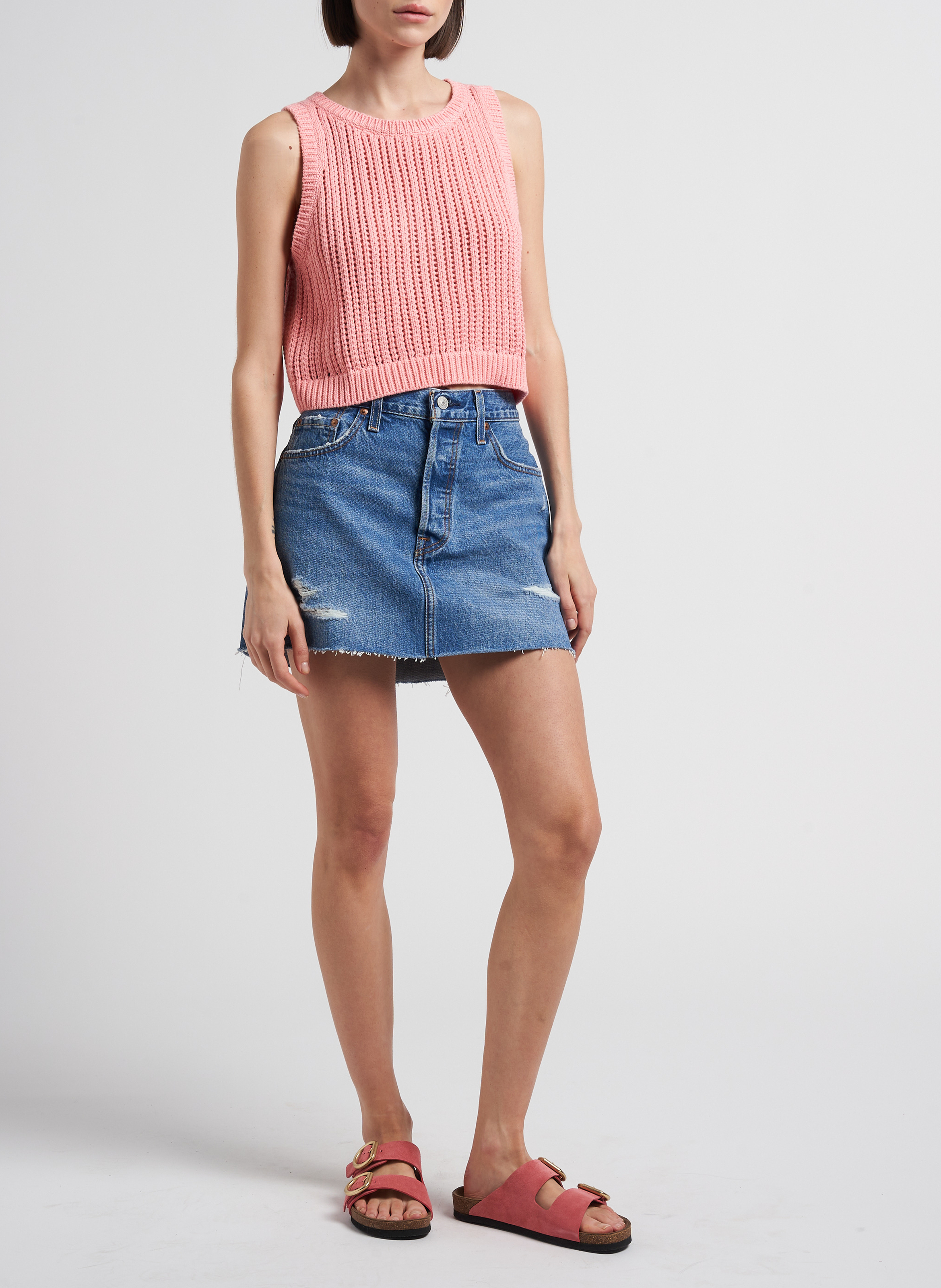 Round-neck openwork knit crop top LEVI'S Red