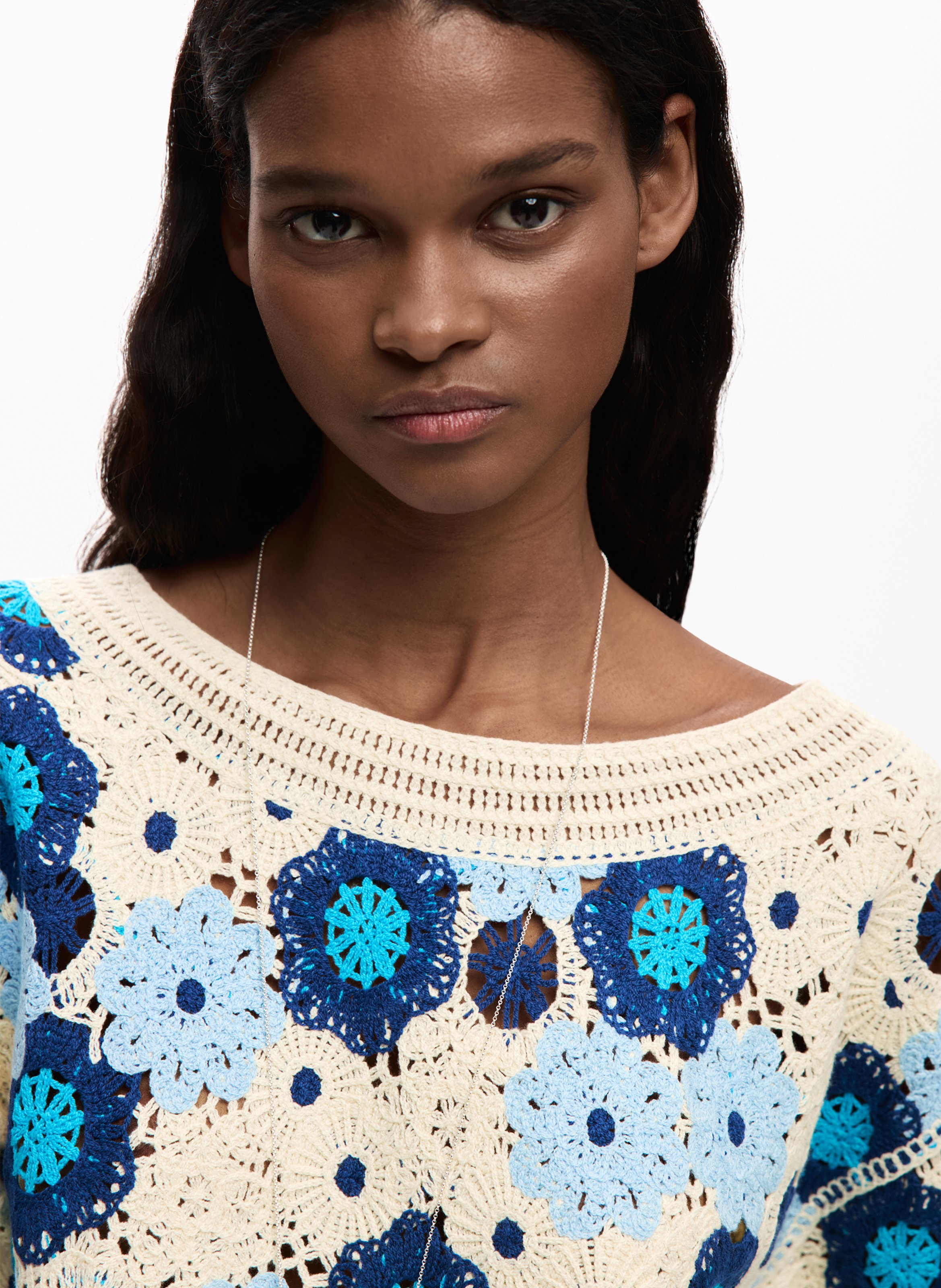 Pull col bateau en coton DESIGUAL Bleu