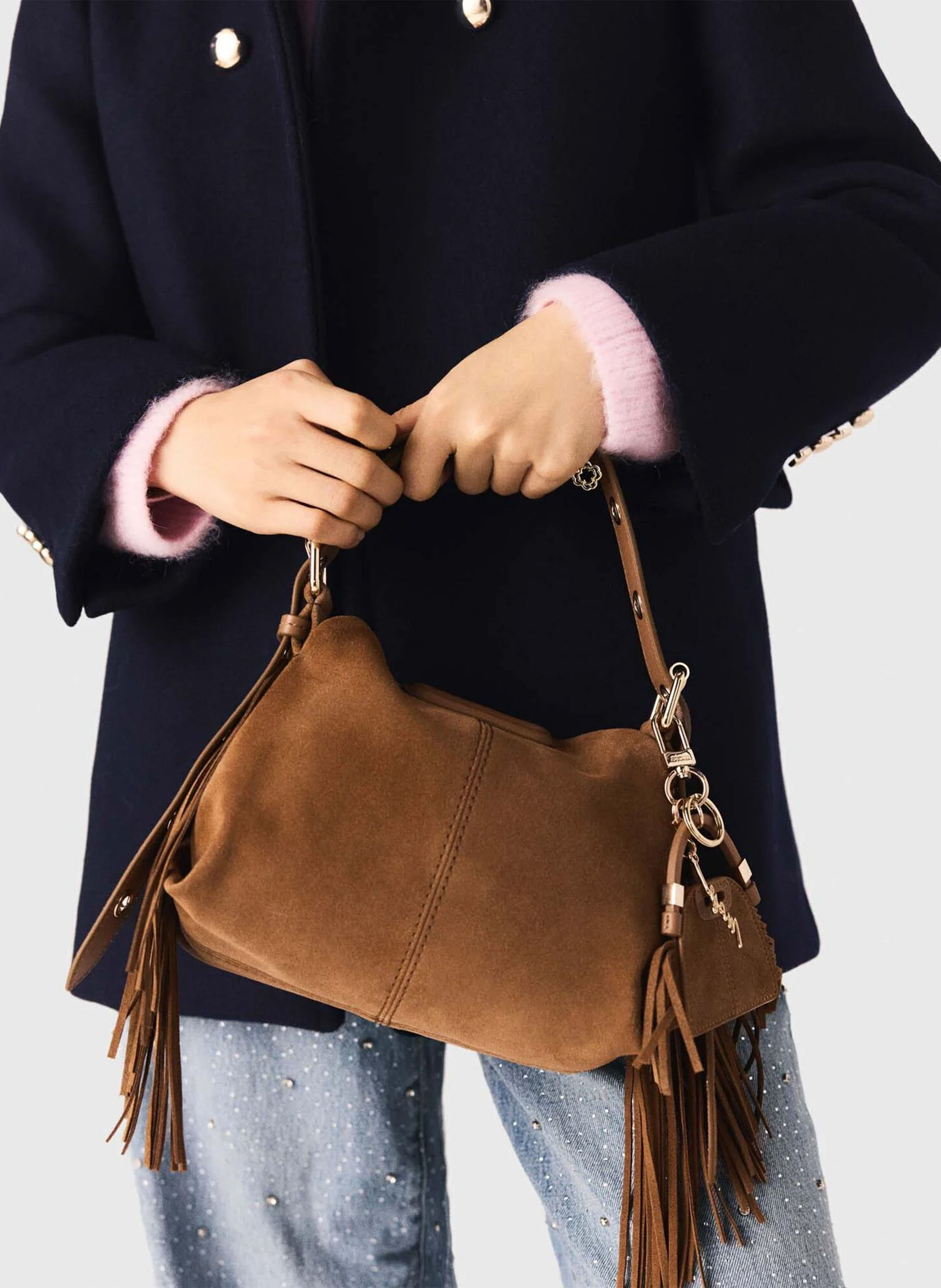 sac bandoulière en cuir MAJE Beige
