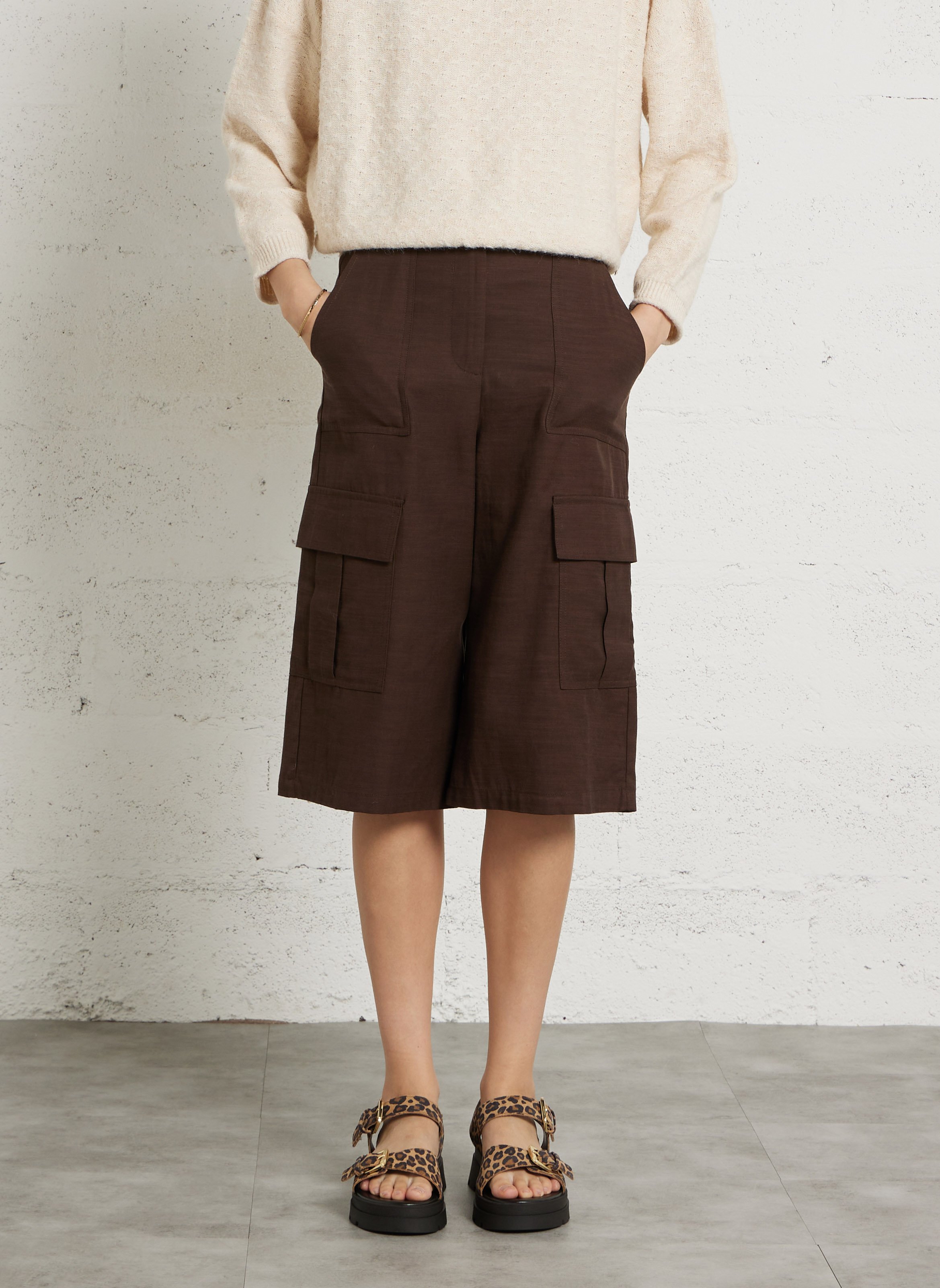 Bermuda large taille haute LA PETITE ETOILE Marron