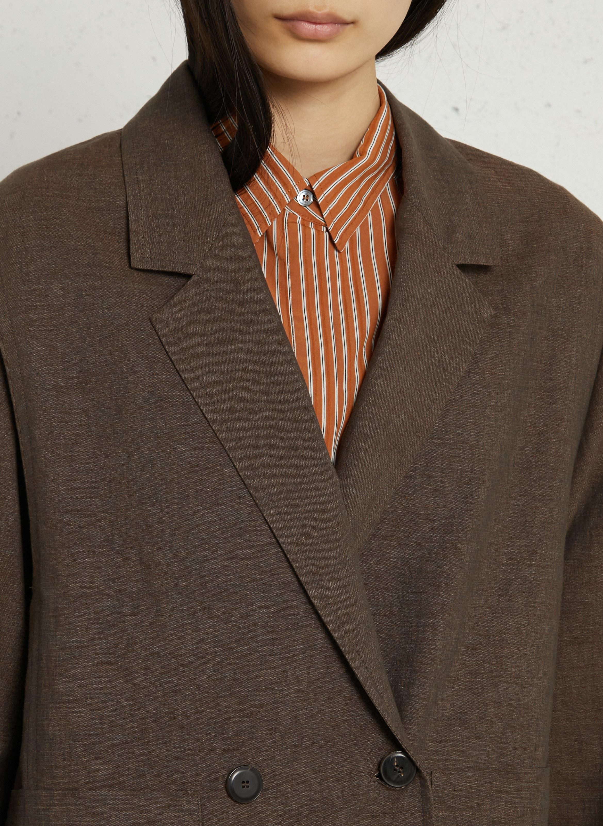 Straight tailored blazer in linen and cotton POMANDERE Brown
