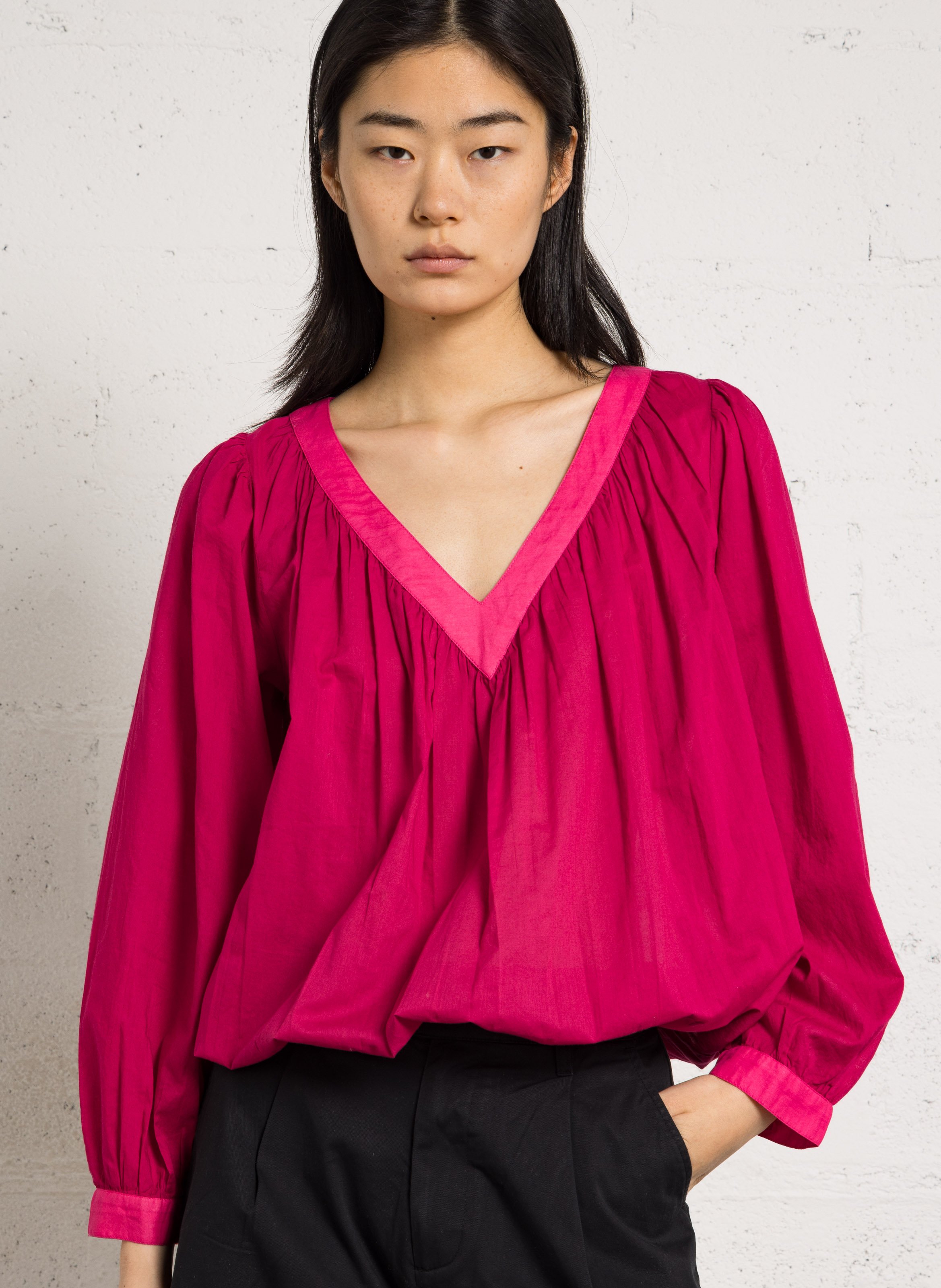 V-neck organic cotton blouse LEON & HARPER Pink